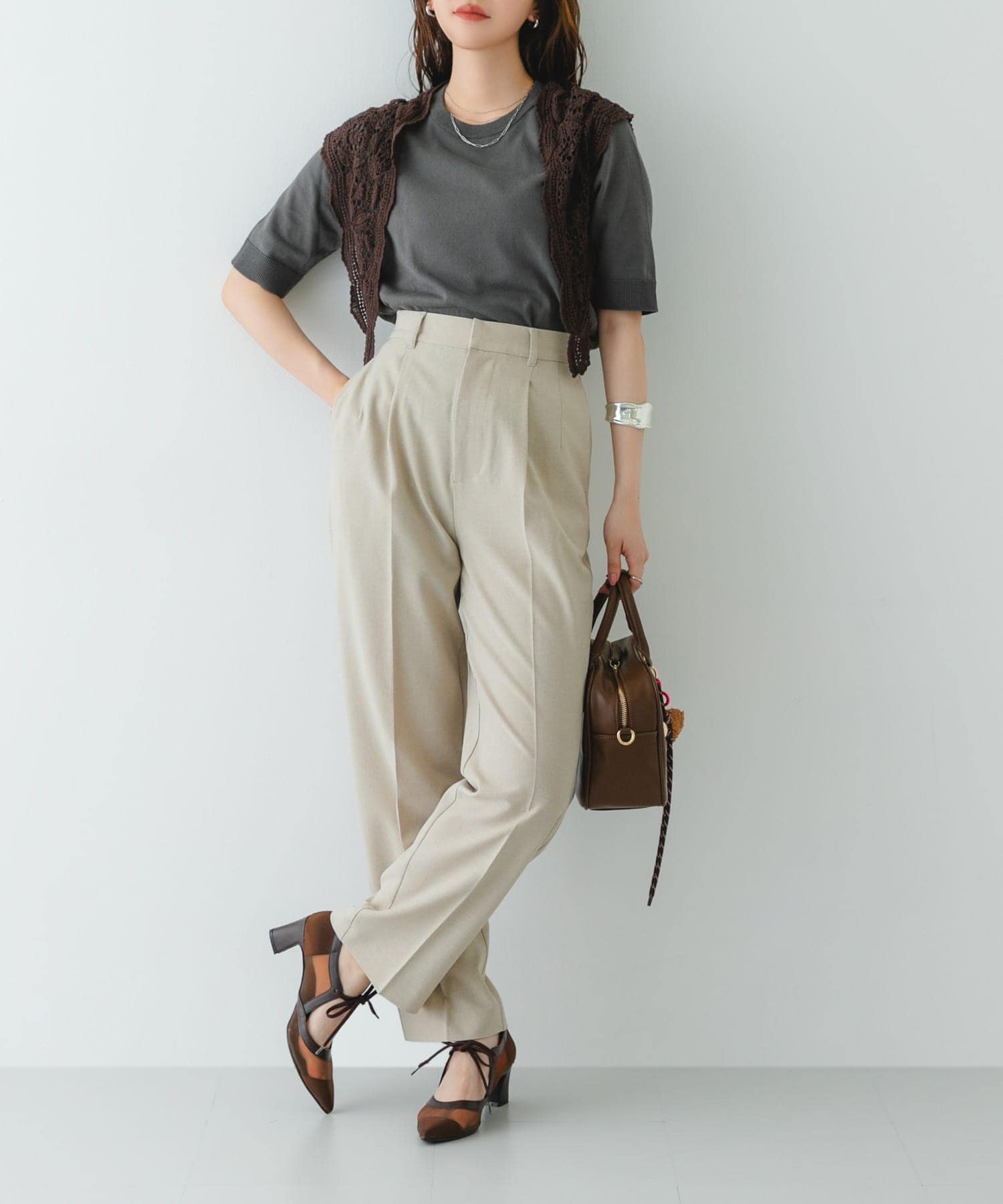 『MADE IN JAPAN』チャンキーヒールリボンパンプス BRNシアー 36