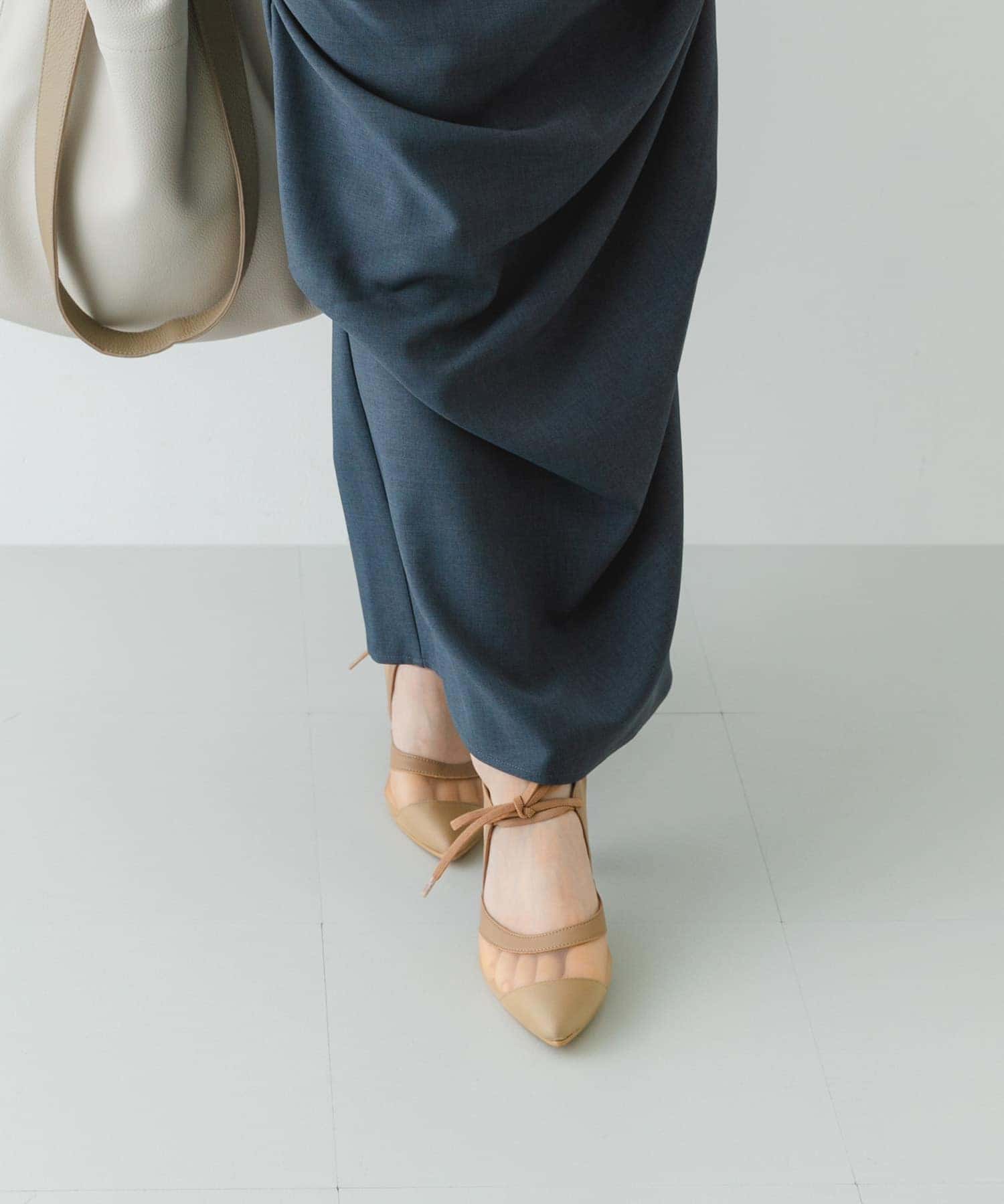 『MADE IN JAPAN』チャンキーヒールリボンパンプス BEGシアー 36