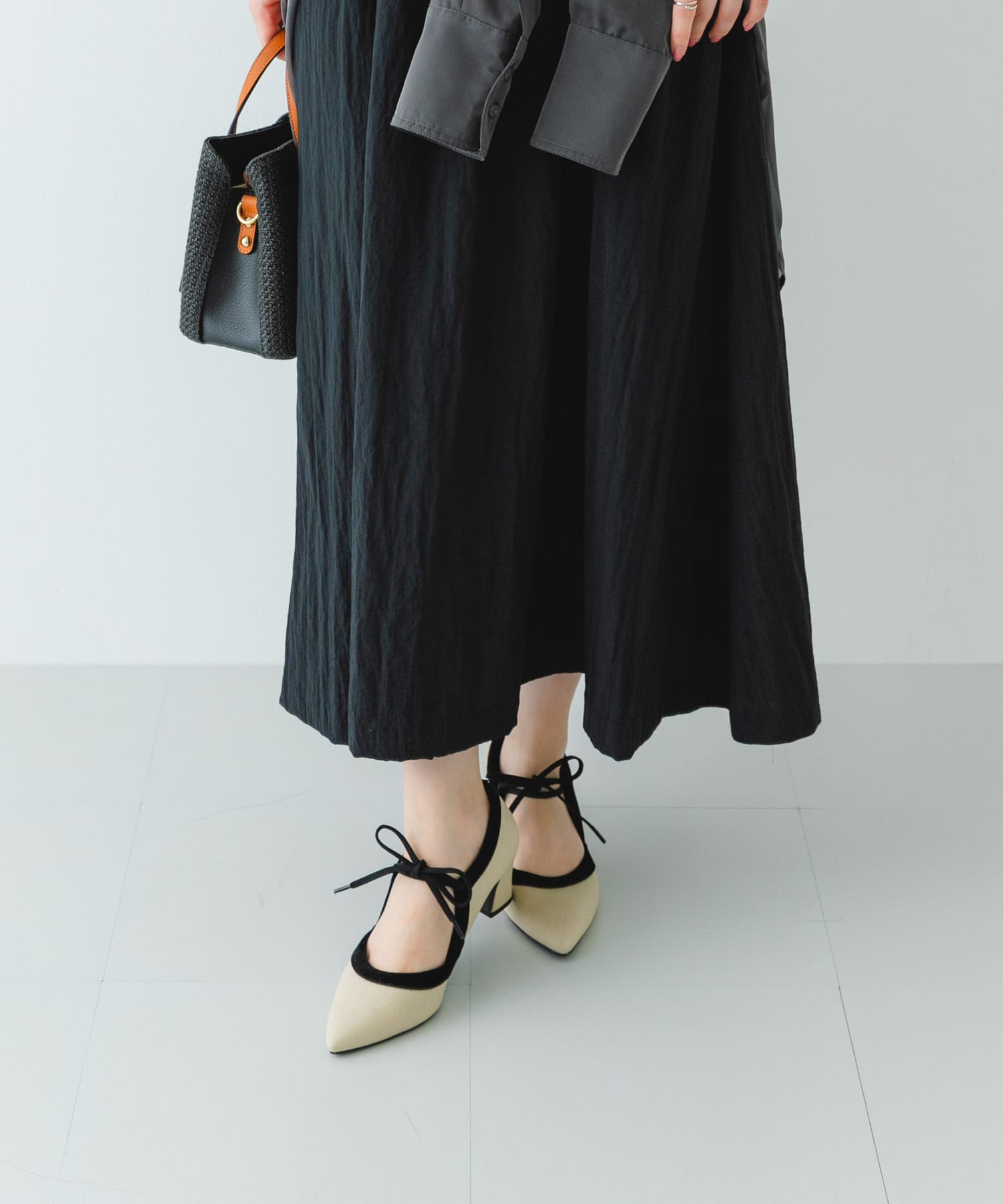 『MADE IN JAPAN』チャンキーヒールリボンパンプス OFFxBLK 36