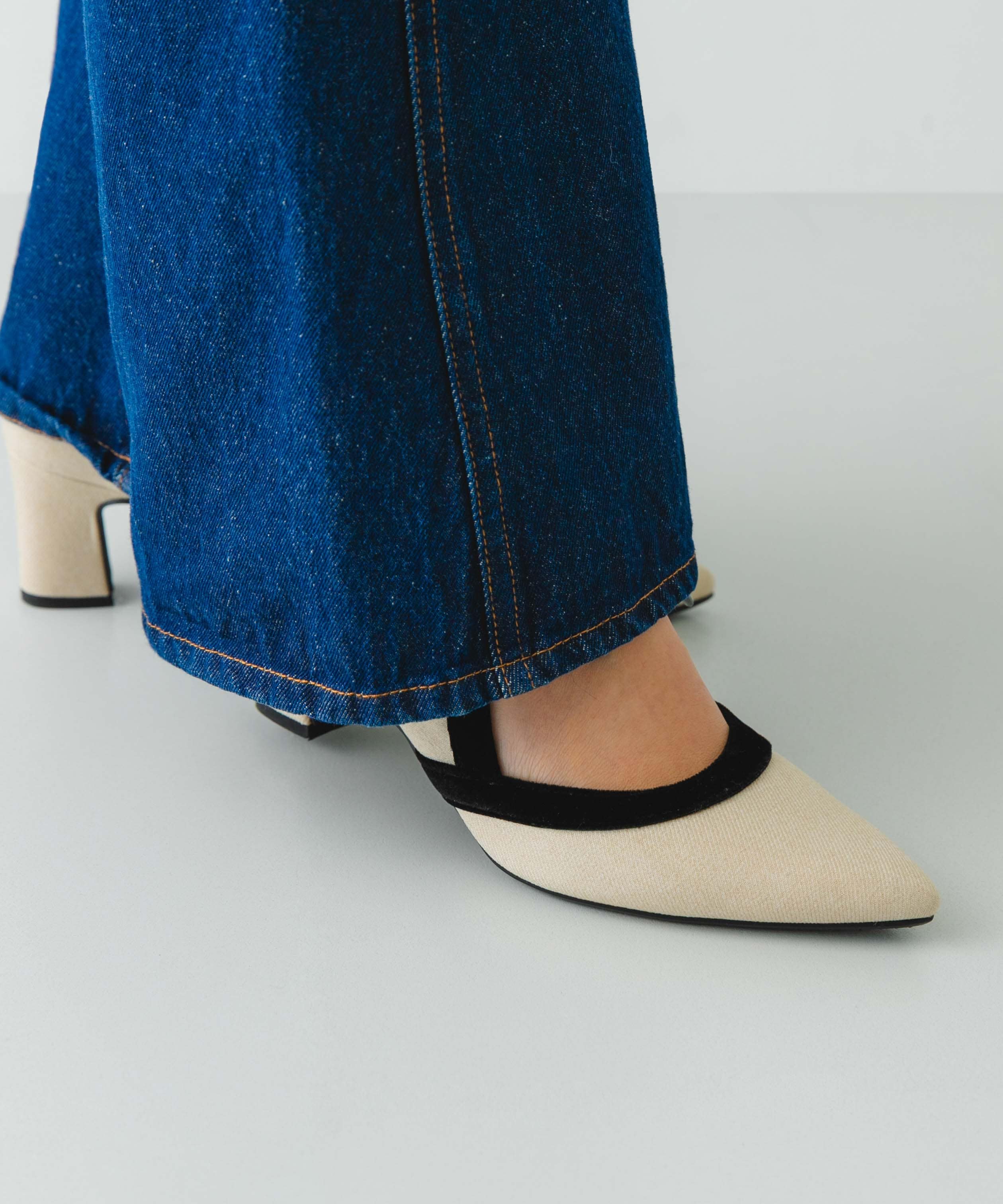 MADE IN JAPAN』チャンキーヒールリボンパンプス(36 BLK TWEED