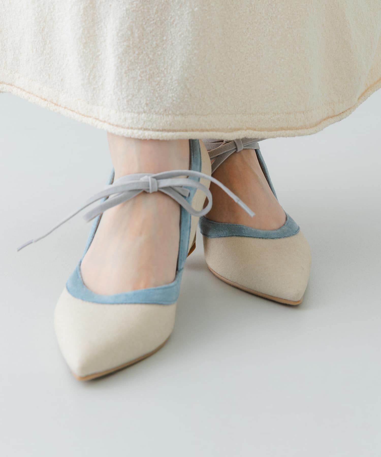 『MADE IN JAPAN』チャンキーヒールリボンパンプス SAX 36