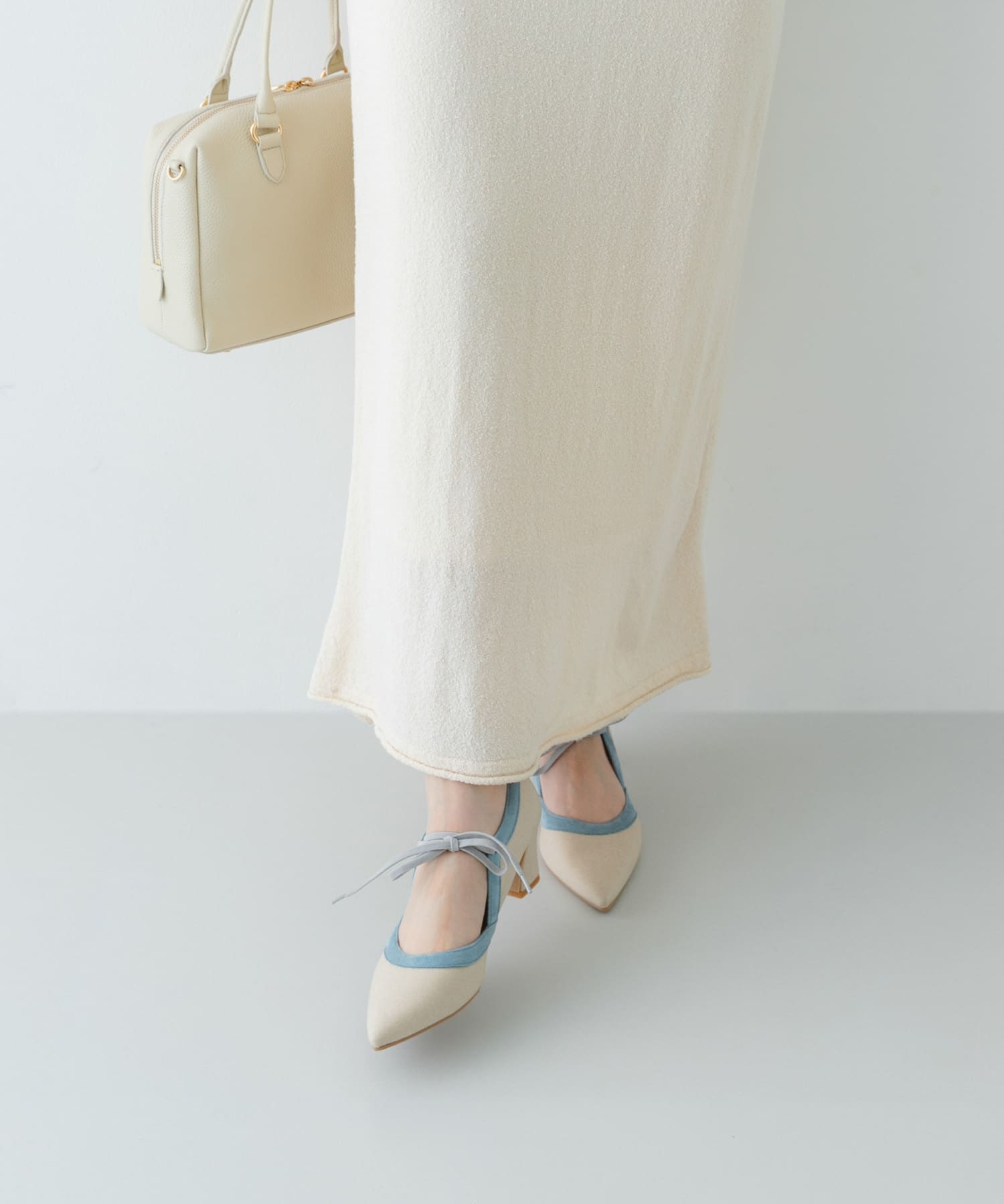 『MADE IN JAPAN』チャンキーヒールリボンパンプス SAX 36