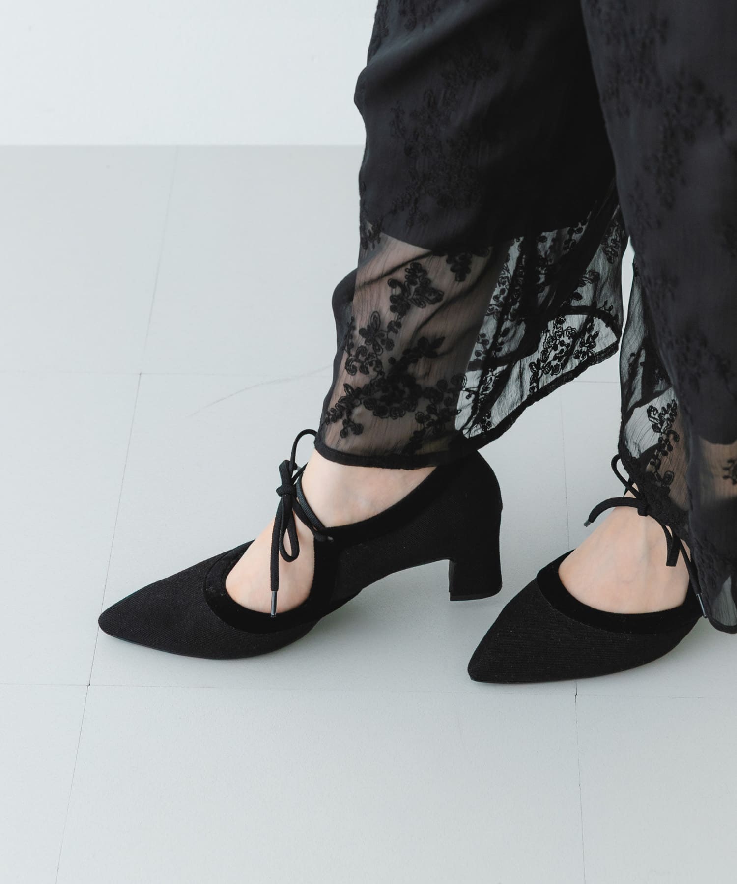 『MADE IN JAPAN』チャンキーヒールリボンパンプス BLKxBLK 36
