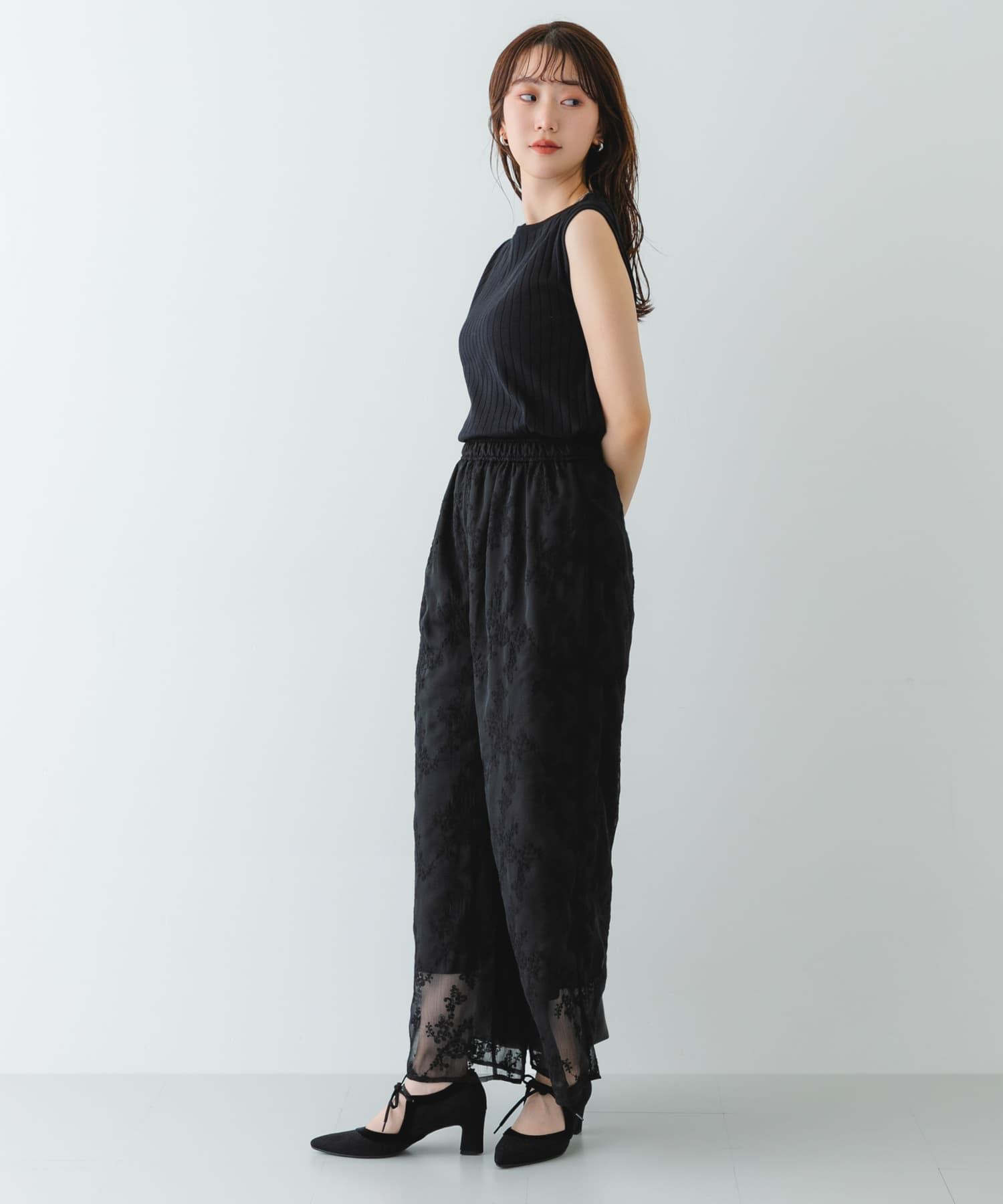 『MADE IN JAPAN』チャンキーヒールリボンパンプス BLKxBLK 36
