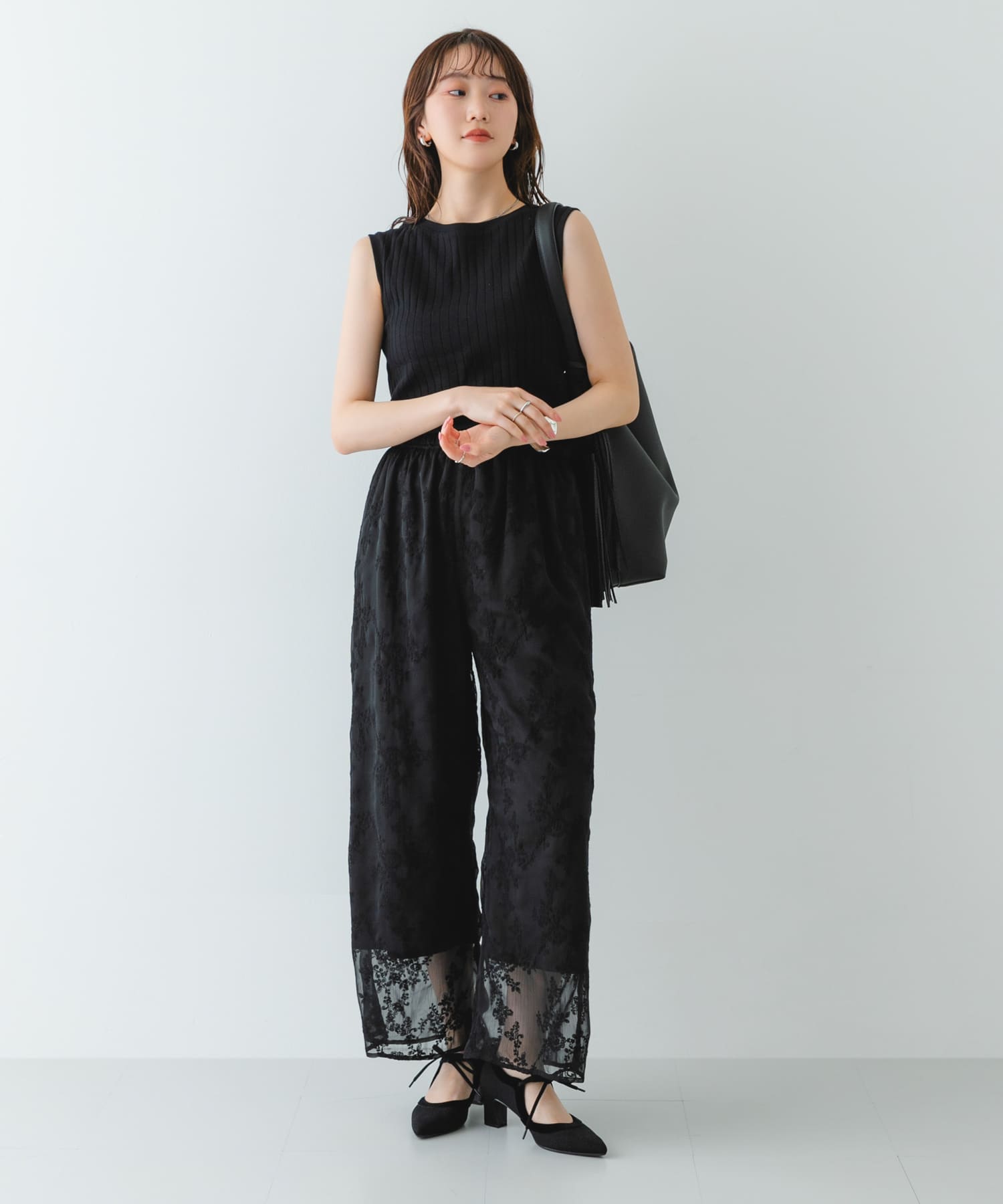 『MADE IN JAPAN』チャンキーヒールリボンパンプス BLKxBLK 36