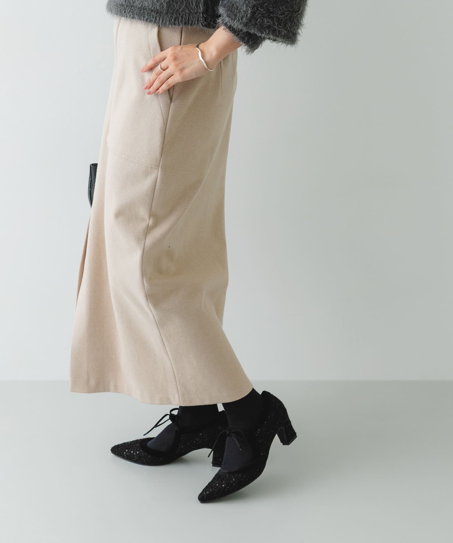 『MADE IN JAPAN』チャンキーヒールリボンパンプス BLK TWEED 36