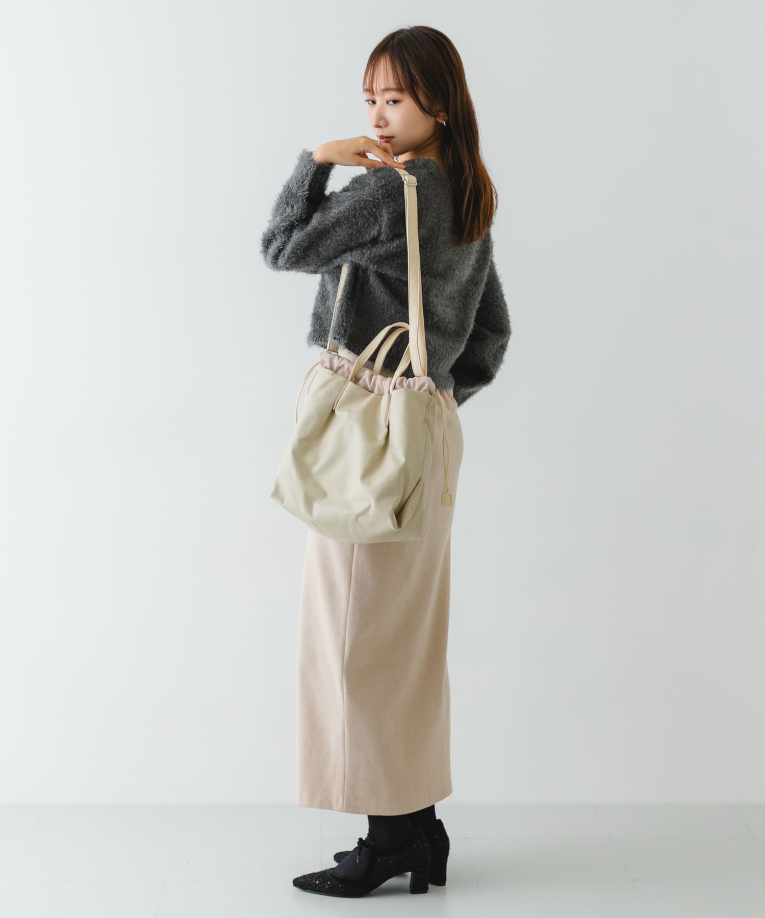 『MADE IN JAPAN』チャンキーヒールリボンパンプス BLK TWEED 36