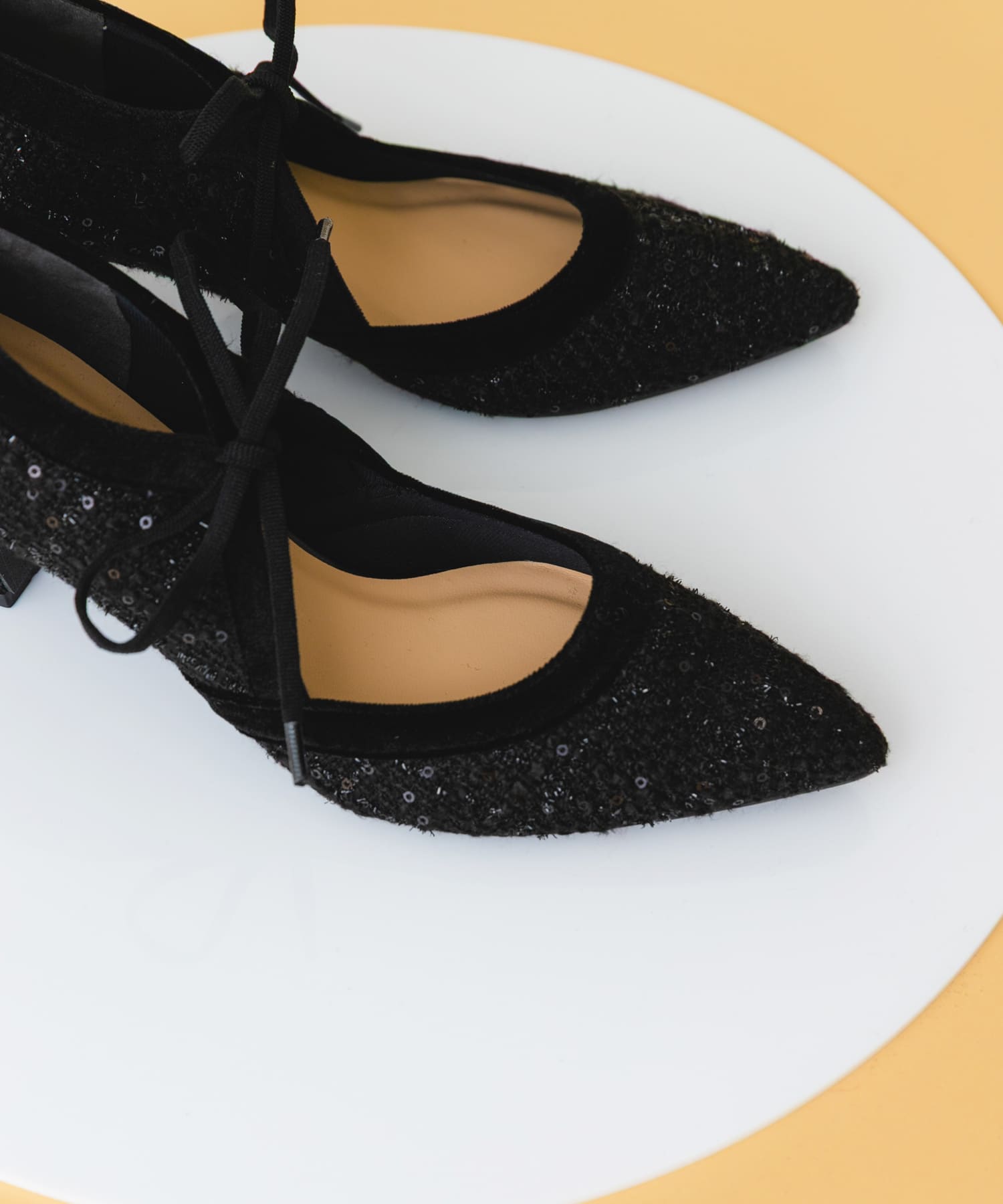 『MADE IN JAPAN』チャンキーヒールリボンパンプス BLK TWEED 36