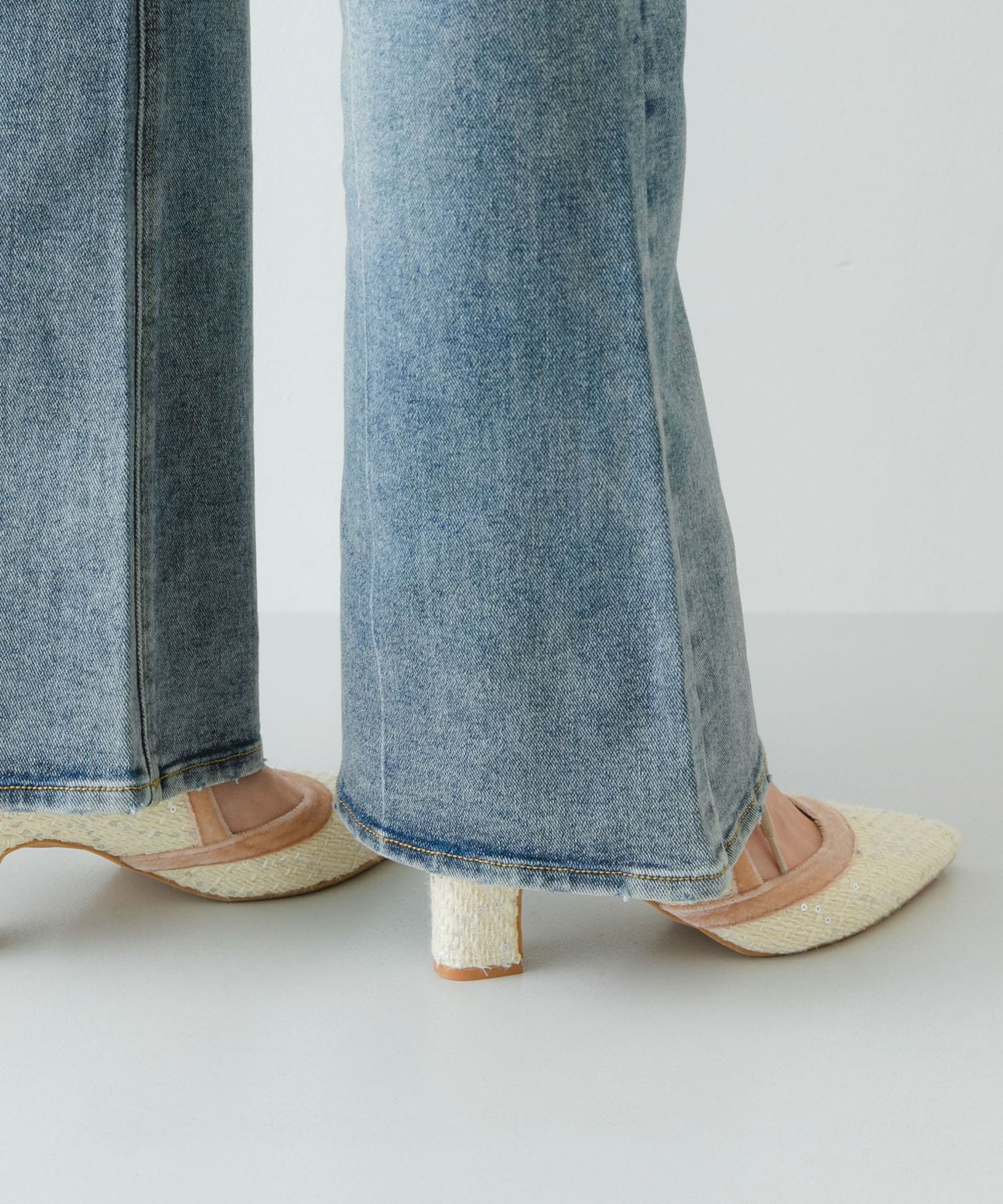 『MADE IN JAPAN』チャンキーヒールリボンパンプス OFF TWEED 36