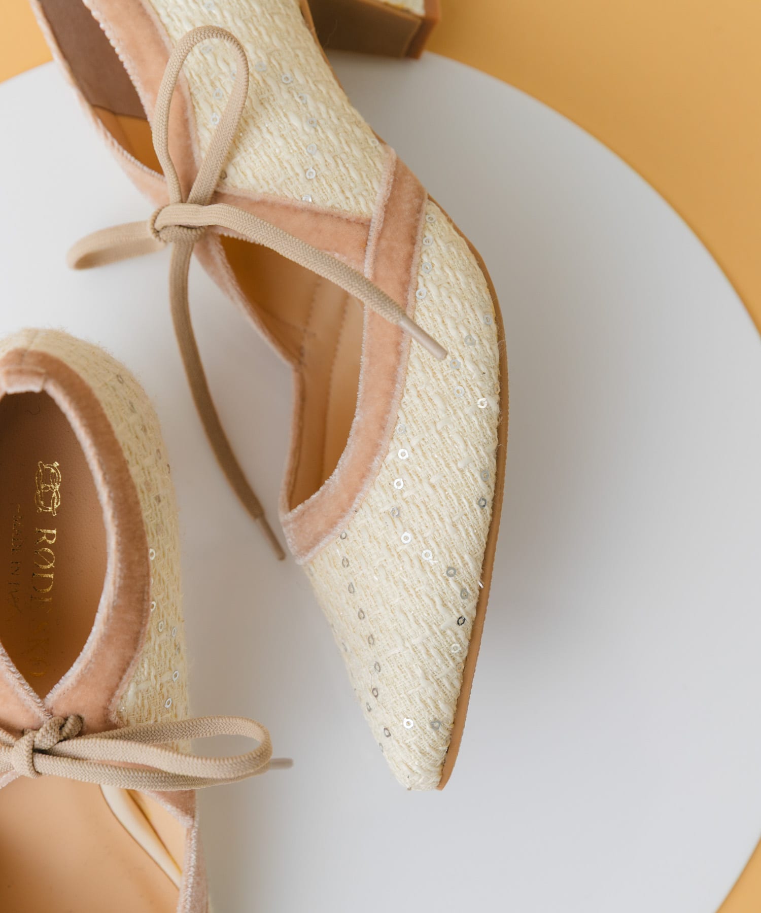 『MADE IN JAPAN』チャンキーヒールリボンパンプス OFF TWEED 36