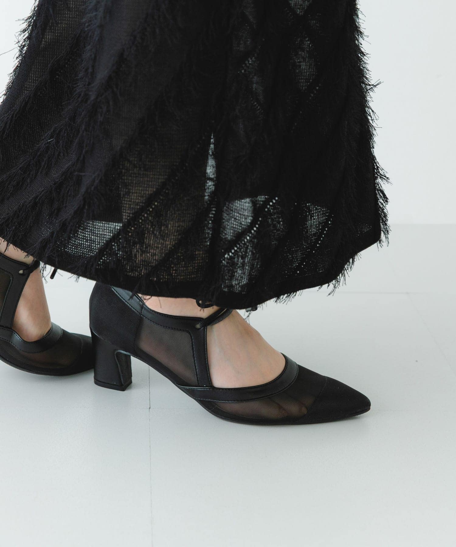 『MADE IN JAPAN』チャンキーヒールリボンパンプス BLKシアー 36