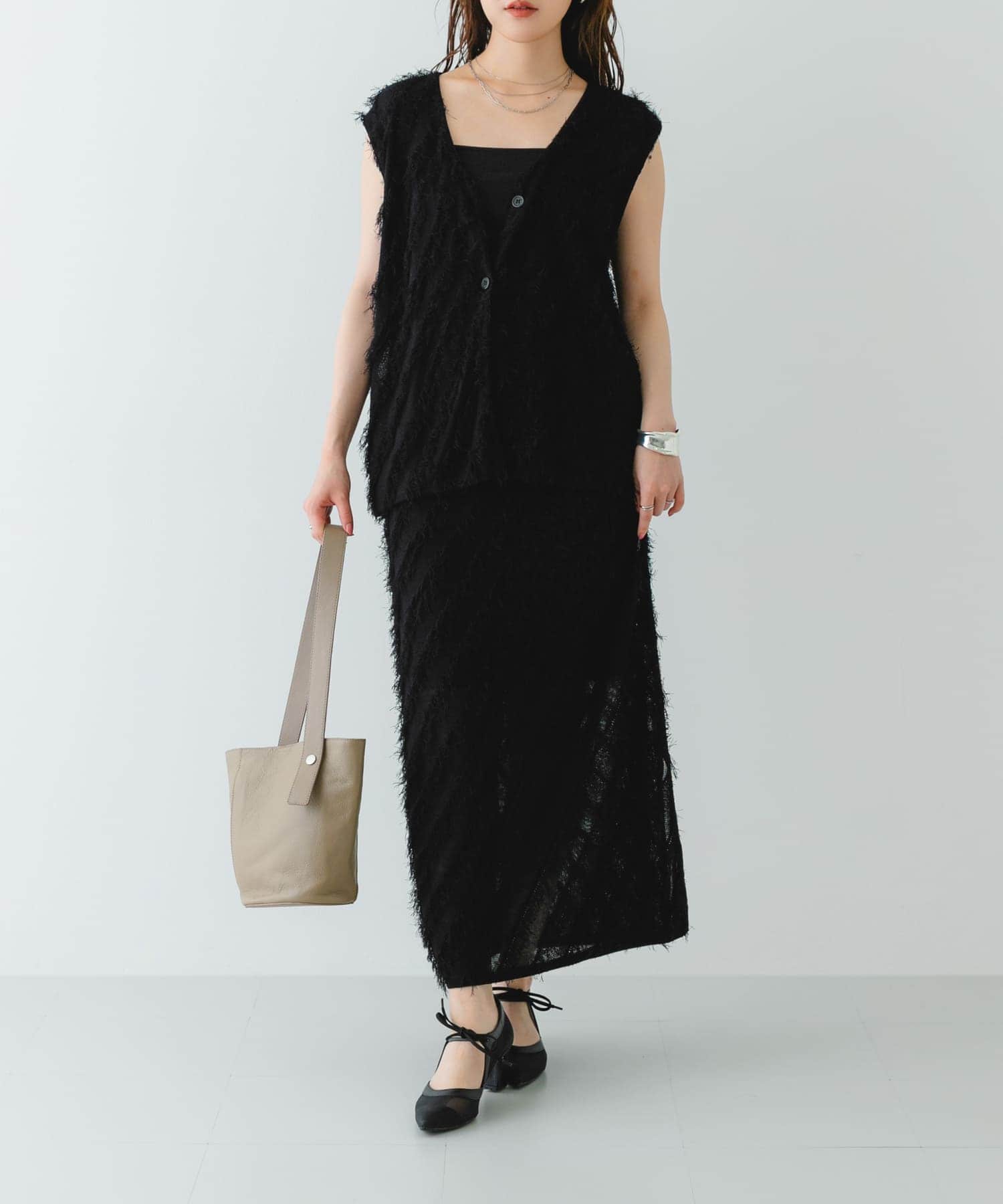 『MADE IN JAPAN』チャンキーヒールリボンパンプス BLKシアー 36