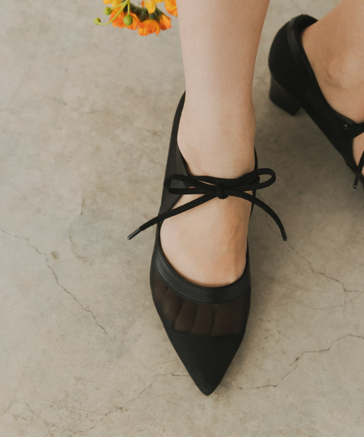 『MADE IN JAPAN』チャンキーヒールリボンパンプス BLKシアー 36