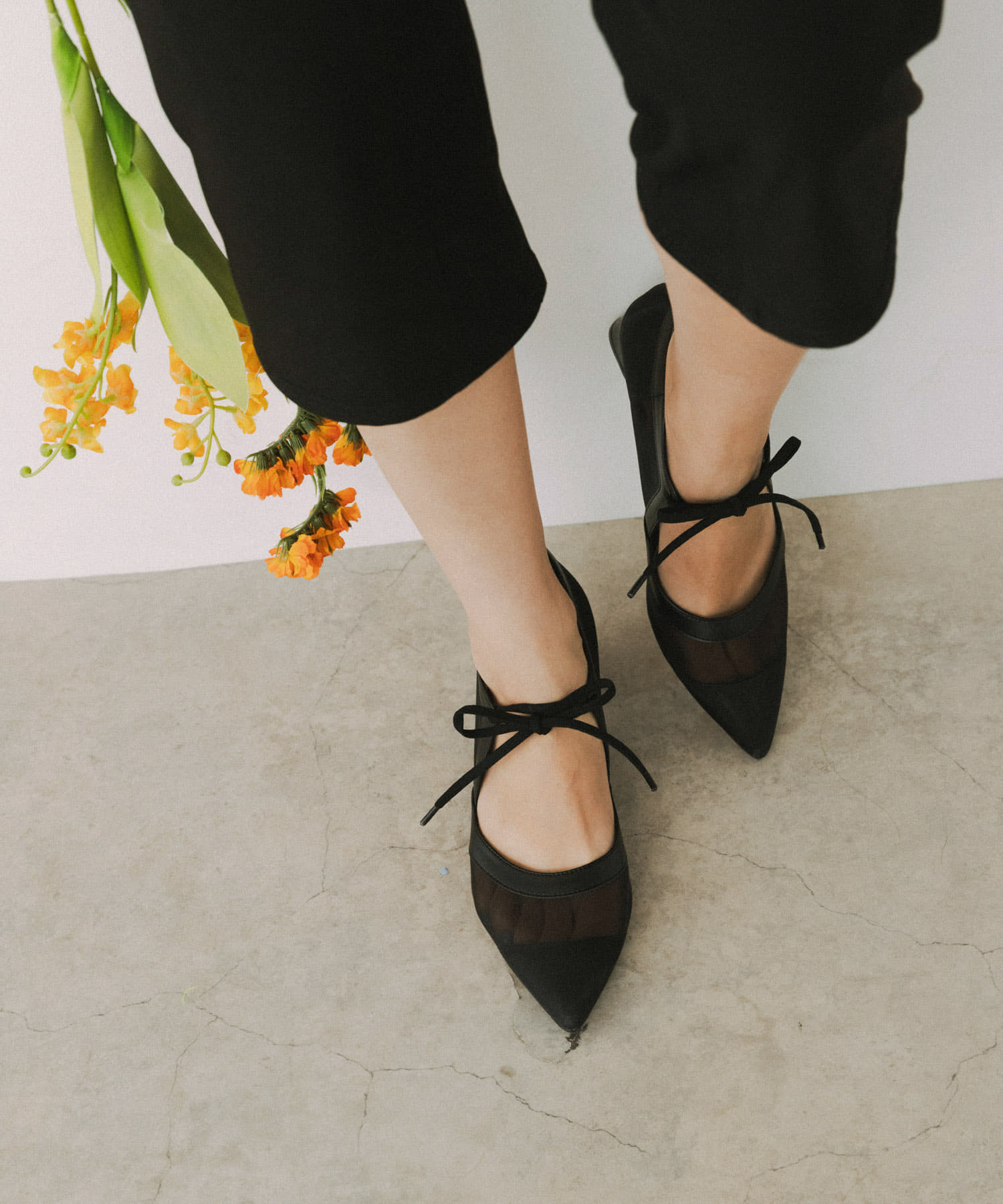 『MADE IN JAPAN』チャンキーヒールリボンパンプス BLKシアー 36