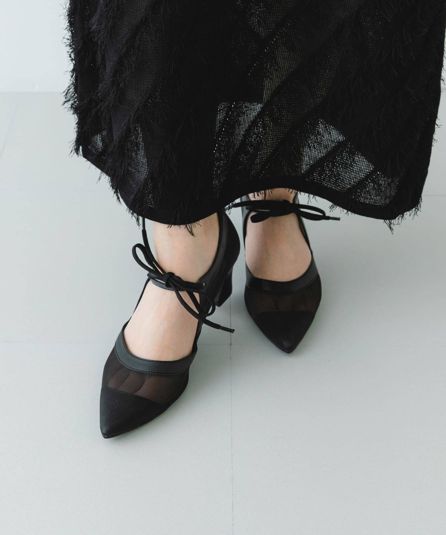 『MADE IN JAPAN』チャンキーヒールリボンパンプス BLKシアー 36