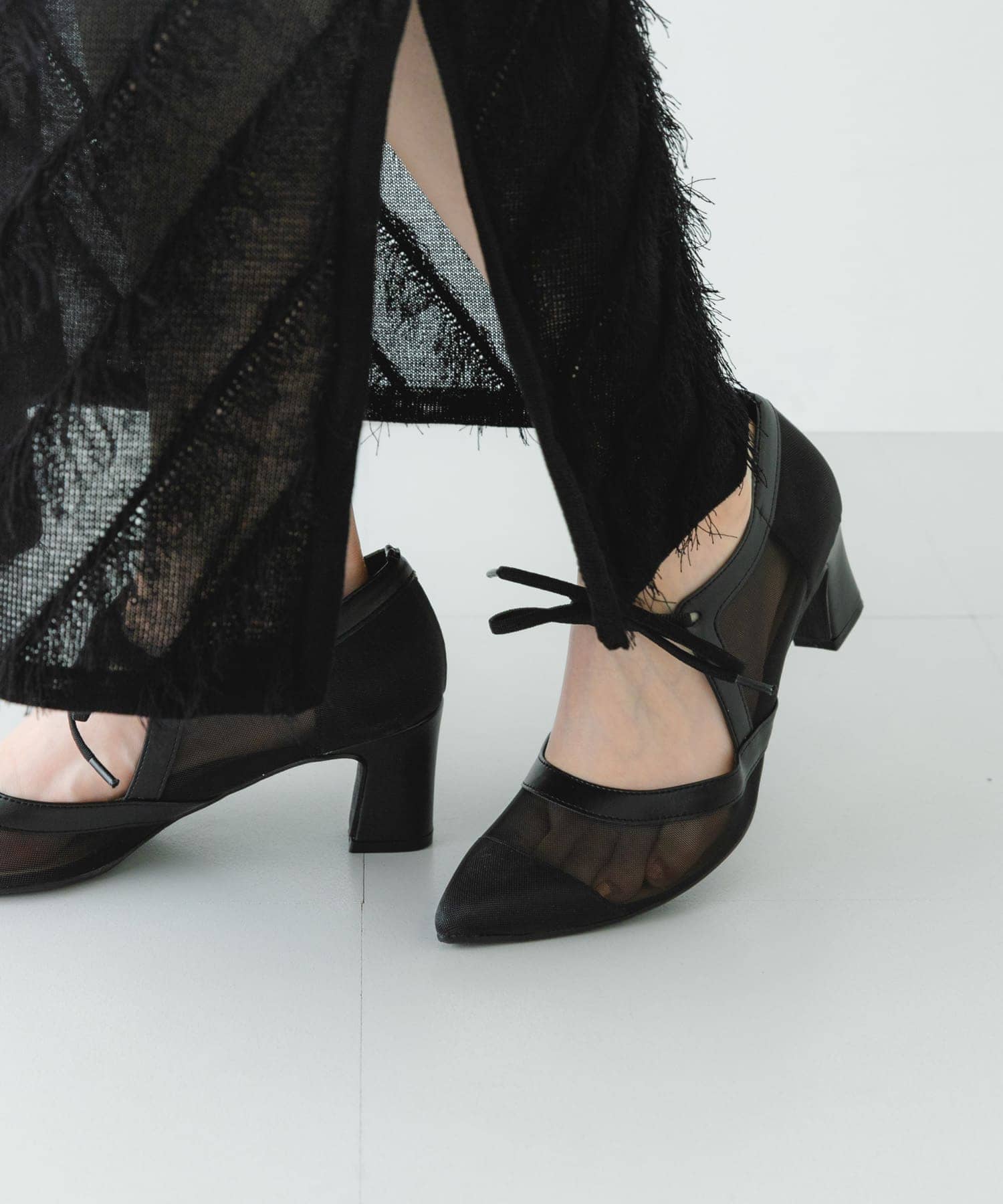 『MADE IN JAPAN』チャンキーヒールリボンパンプス BLKシアー 36
