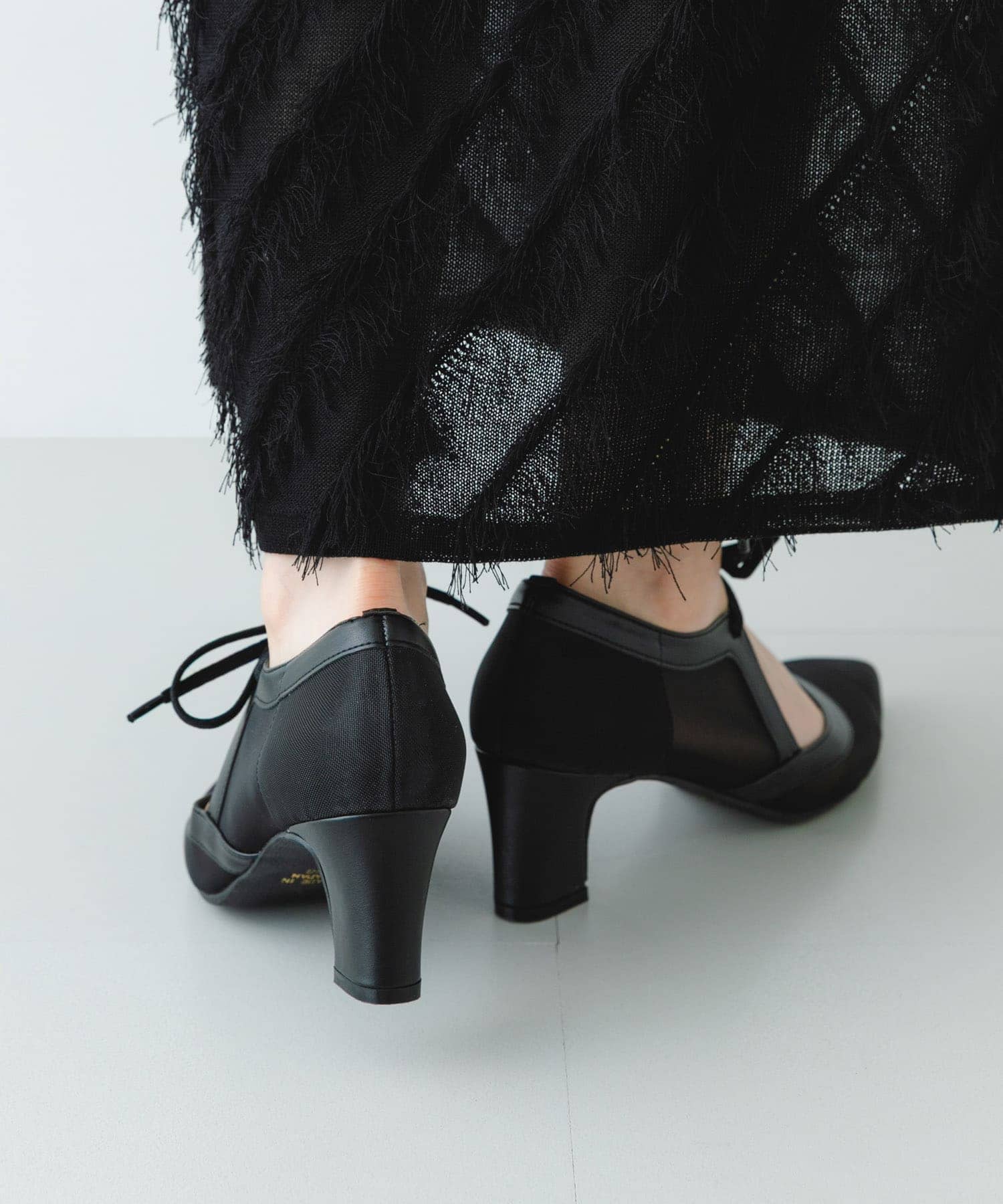 『MADE IN JAPAN』チャンキーヒールリボンパンプス BLKシアー 36