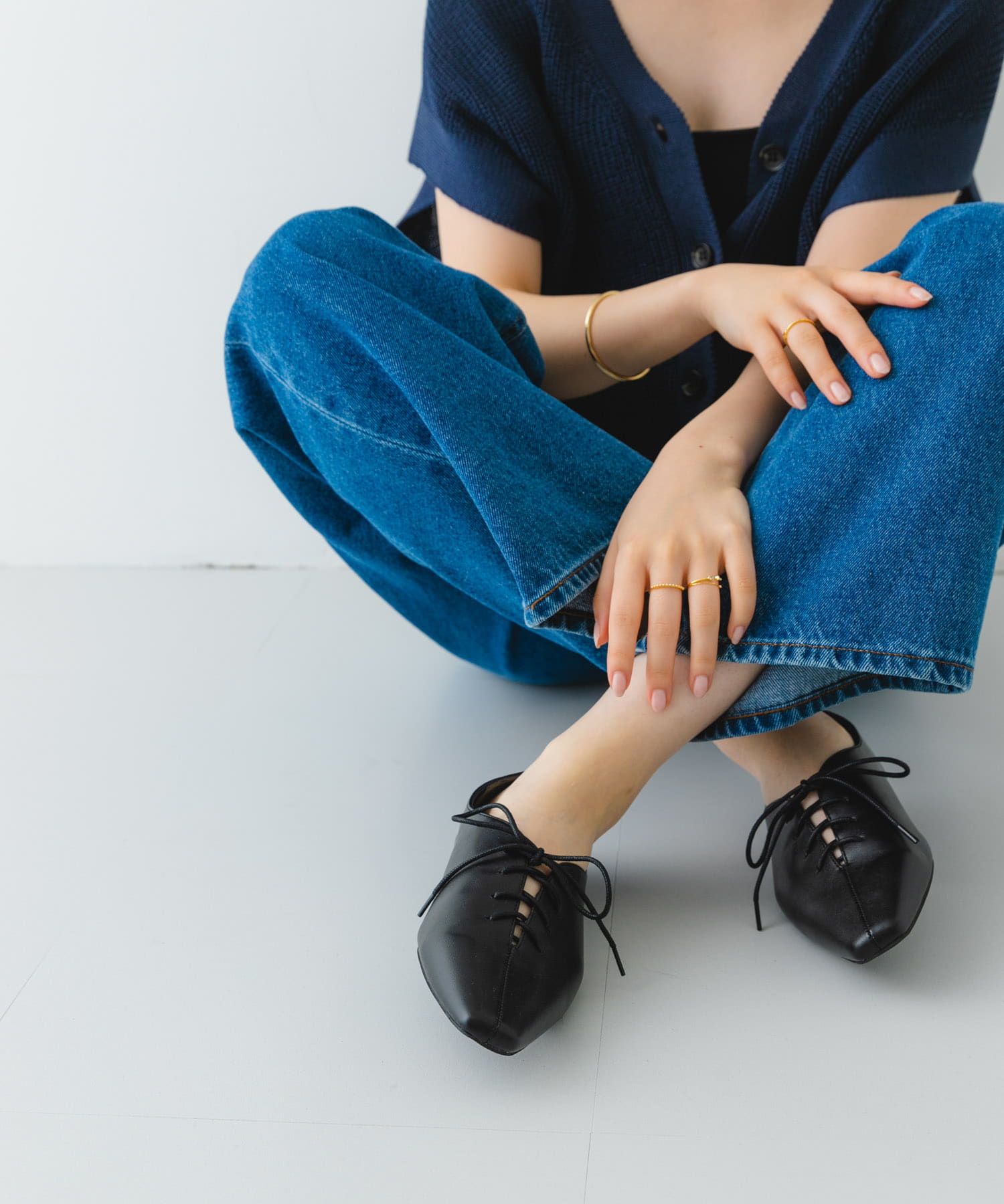 レースアップフラットシューズ BLACK 37