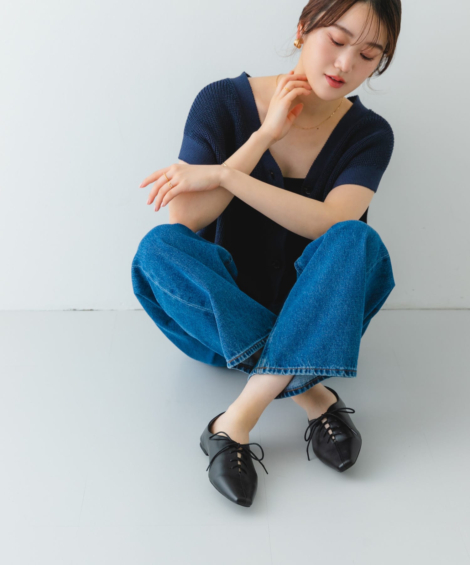 レースアップフラットシューズ BLACK 38