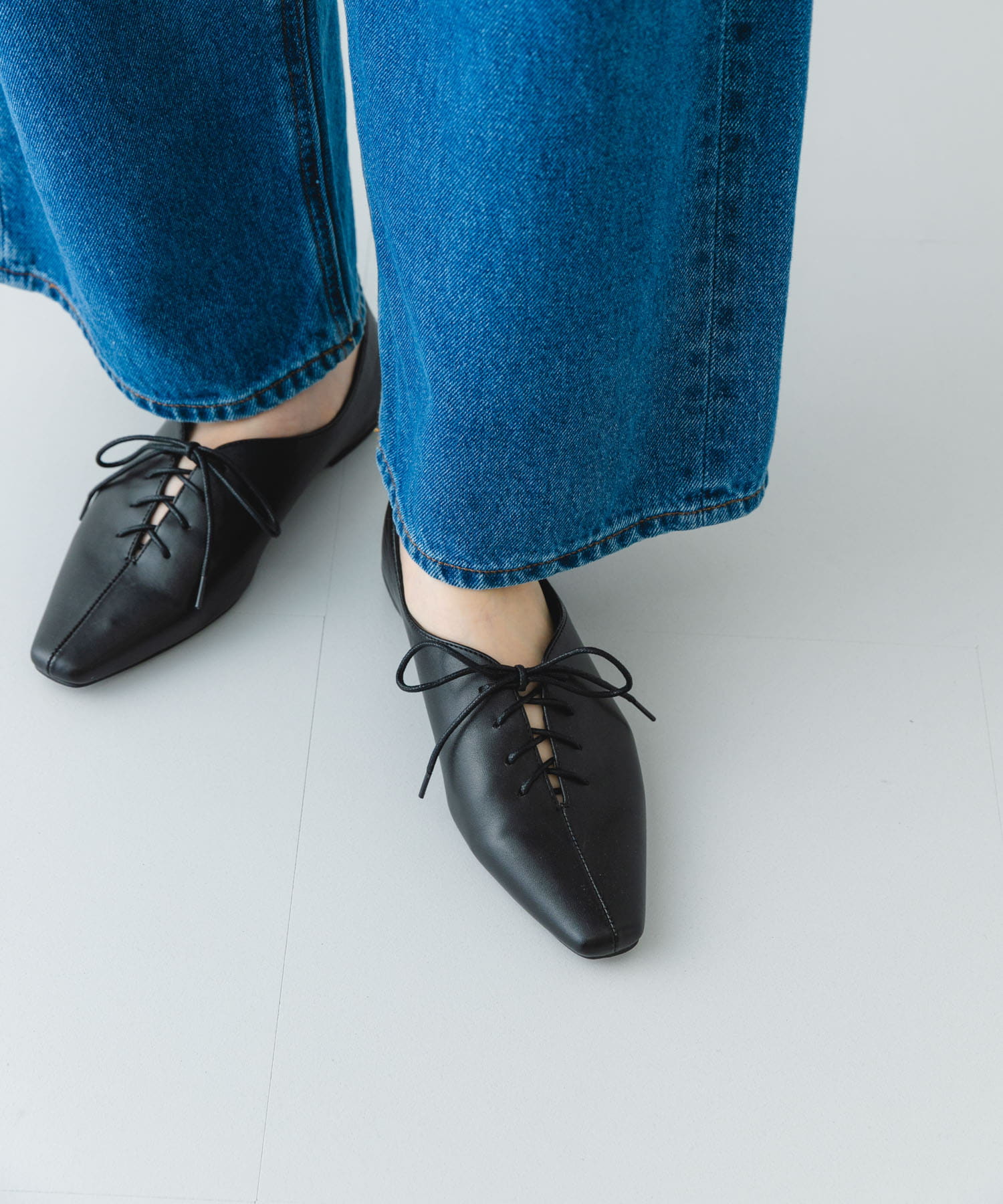 レースアップフラットシューズ BLACK 38