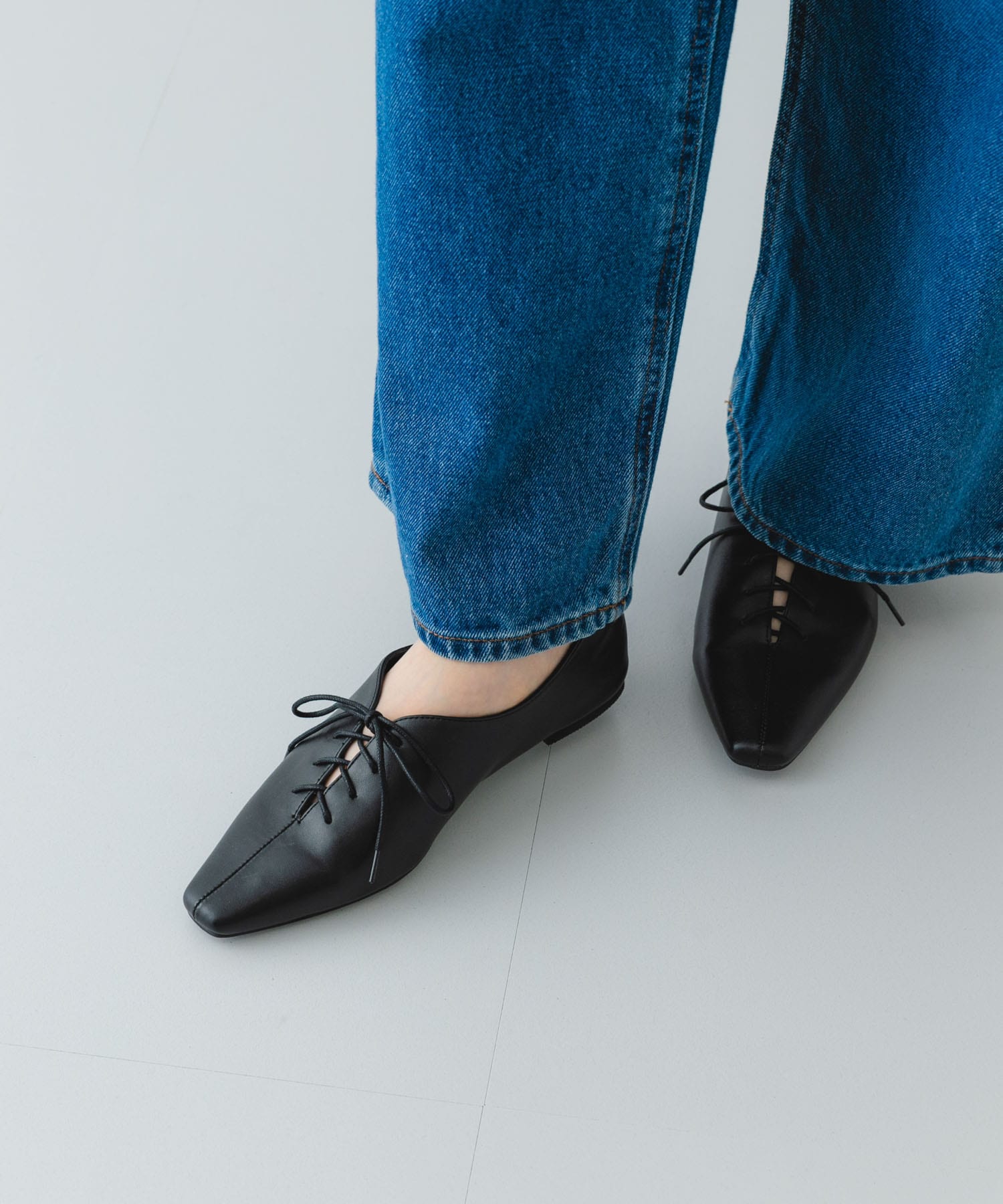 レースアップフラットシューズ BLACK 38