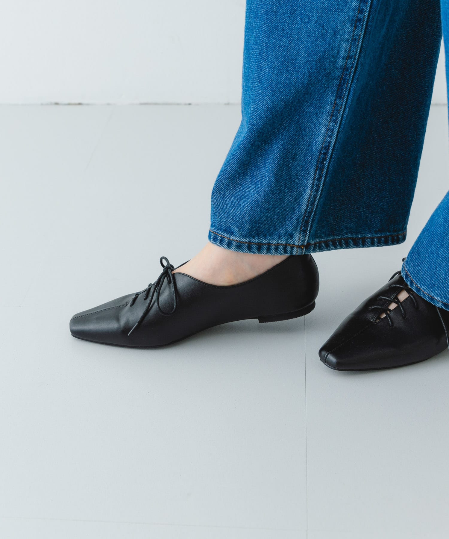 レースアップフラットシューズ BLACK 38