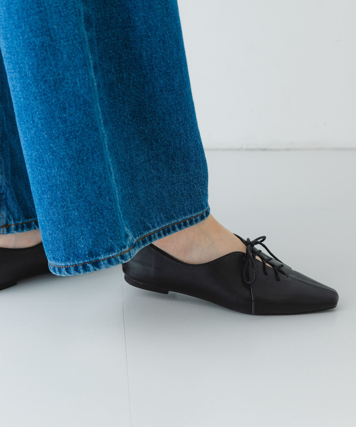 レースアップフラットシューズ BLACK 38
