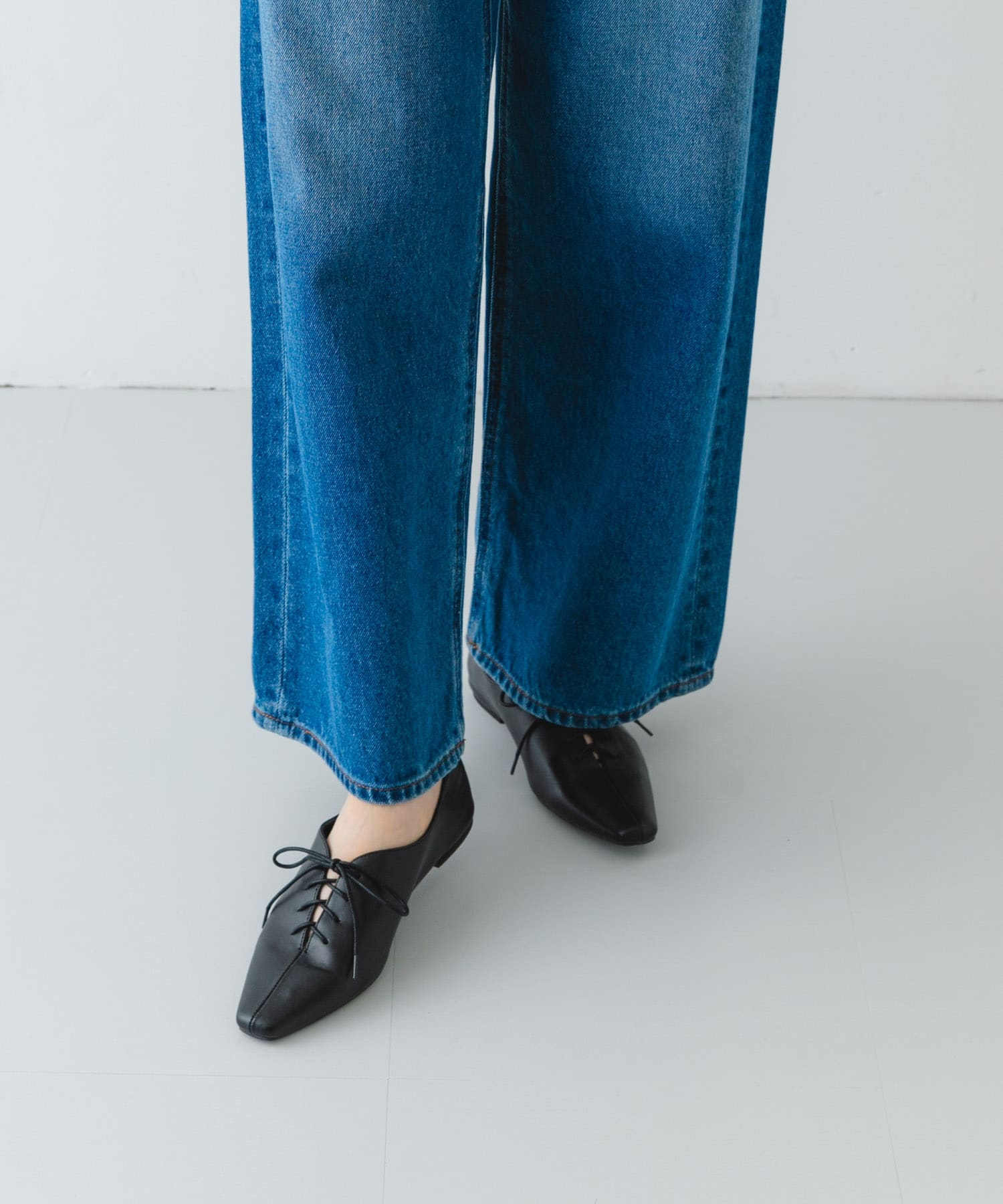 レースアップフラットシューズ BLACK 38