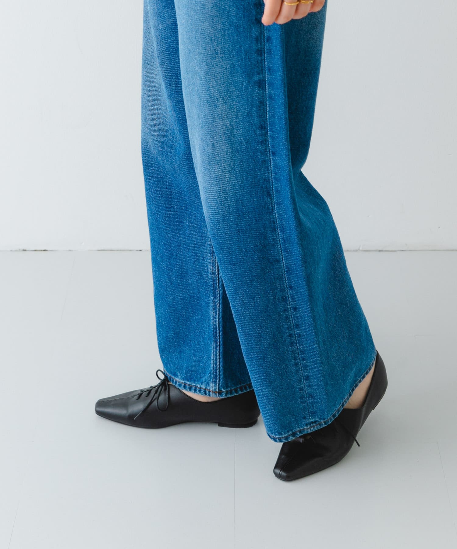 レースアップフラットシューズ BLACK 36