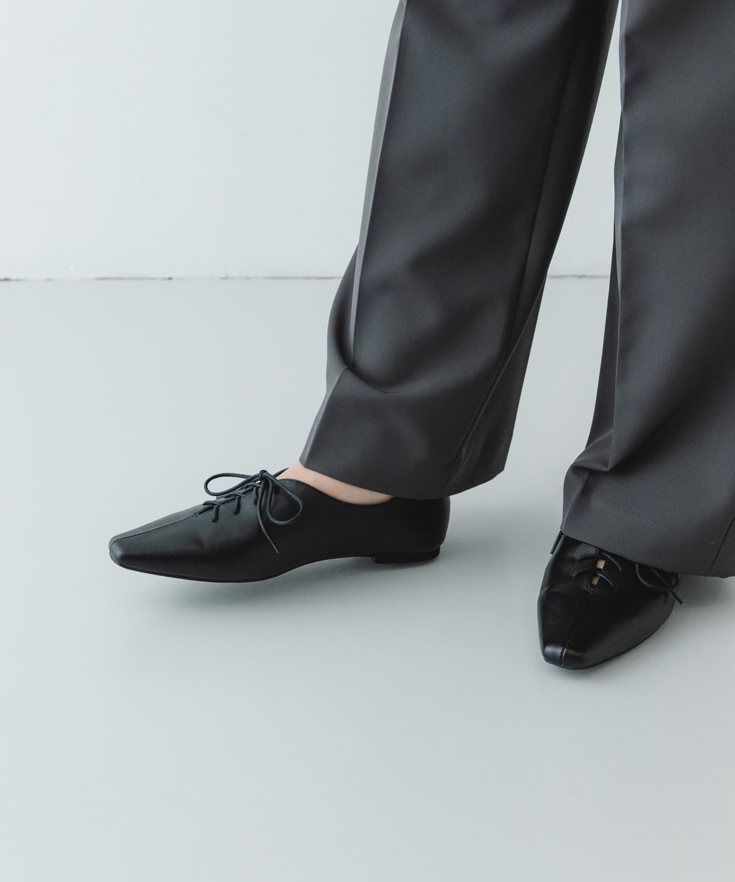 レースアップフラットシューズ BLACK 36