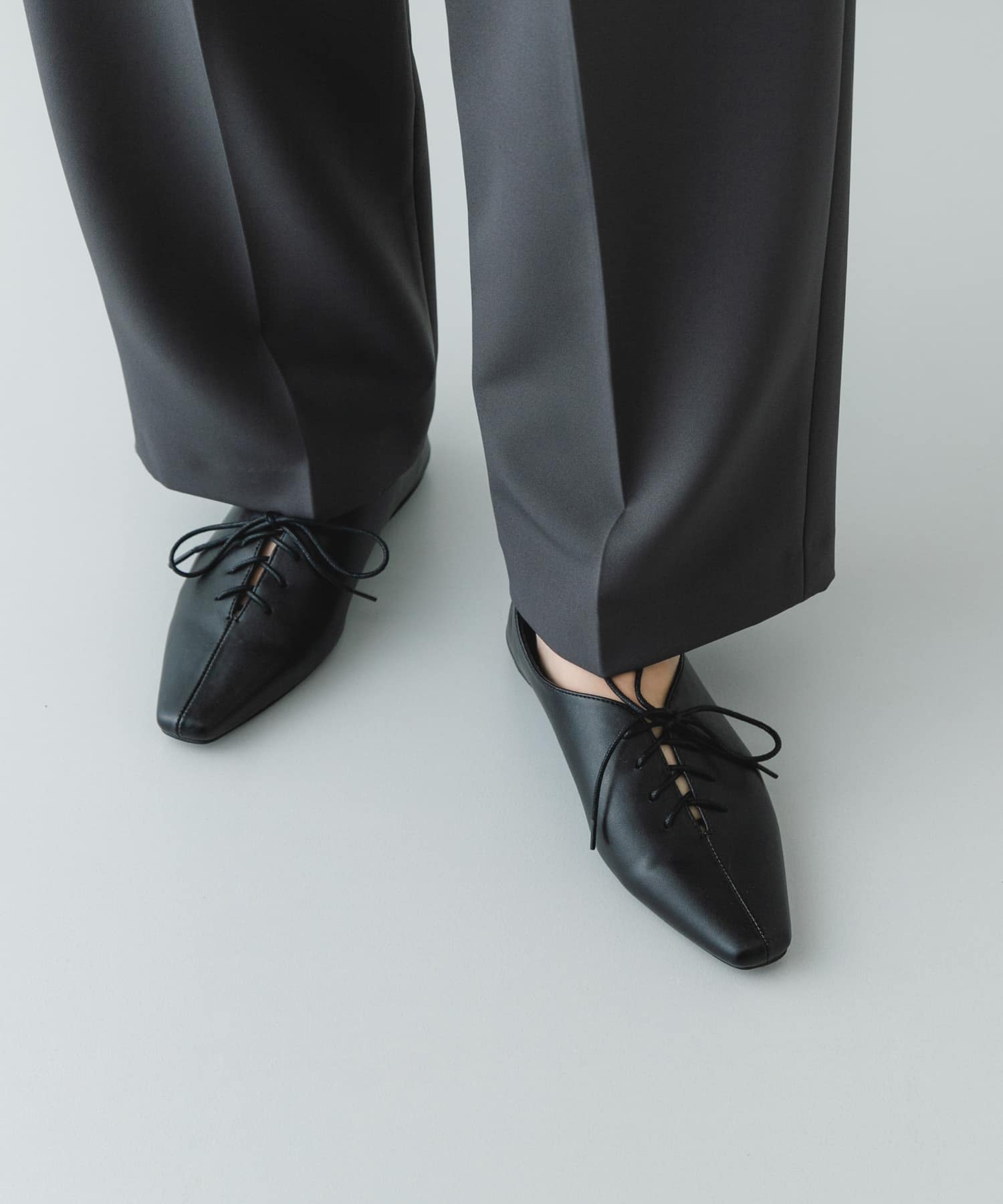 レースアップフラットシューズ BLACK 37