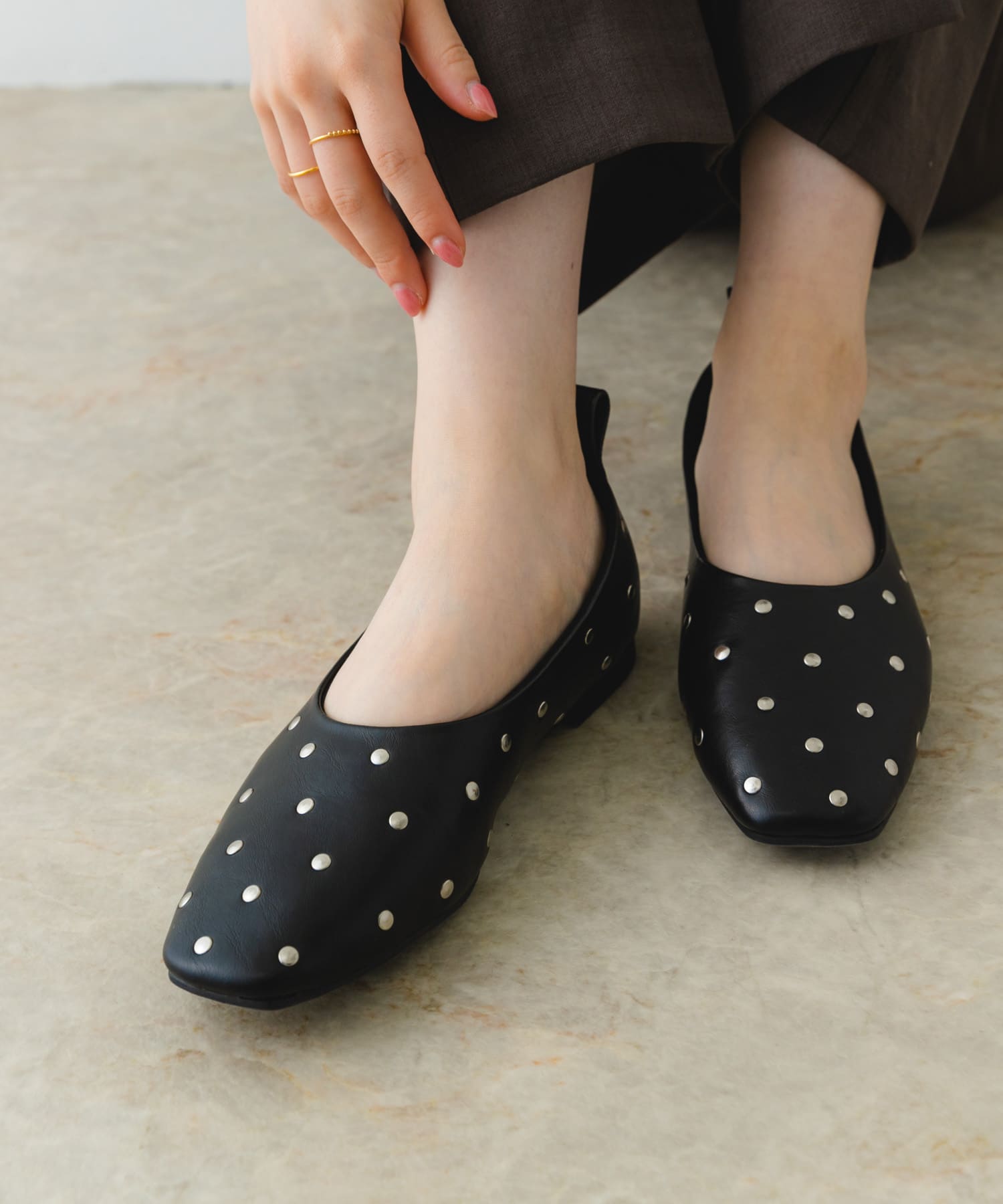 スタッズフラットシューズ BLACK 36