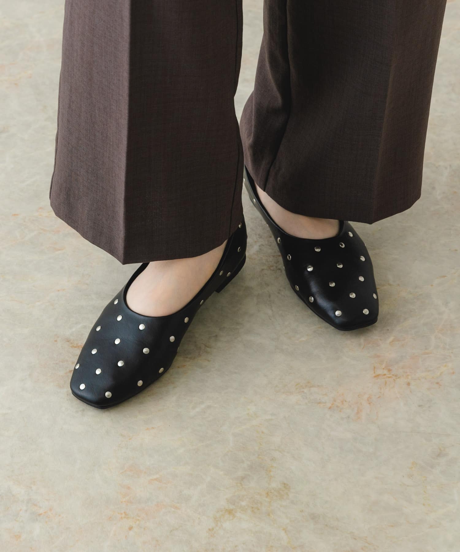 スタッズフラットシューズ BLACK 37