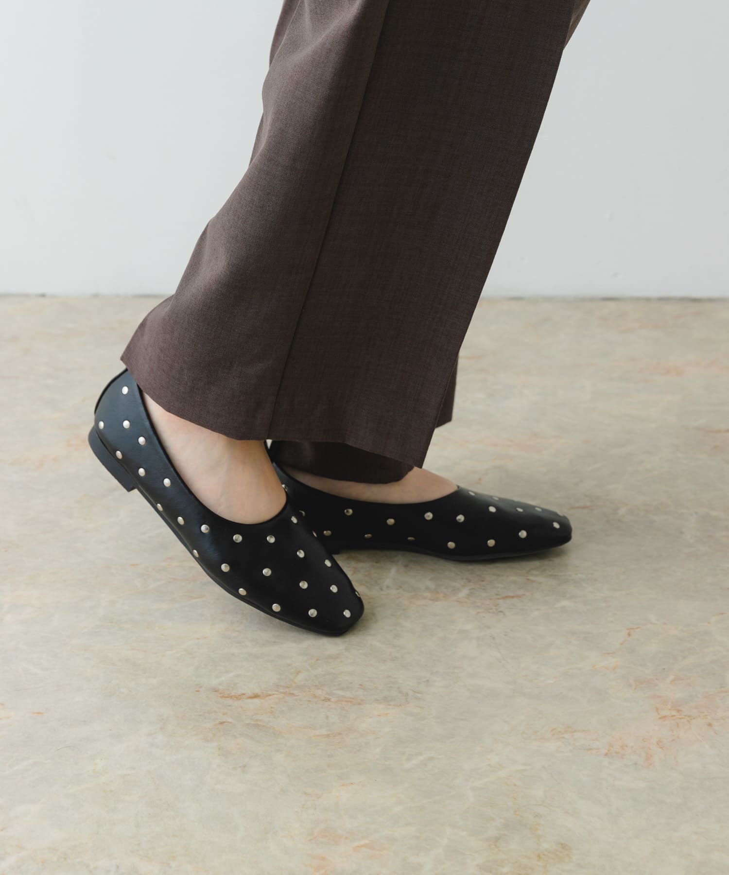 スタッズフラットシューズ BLACK 37