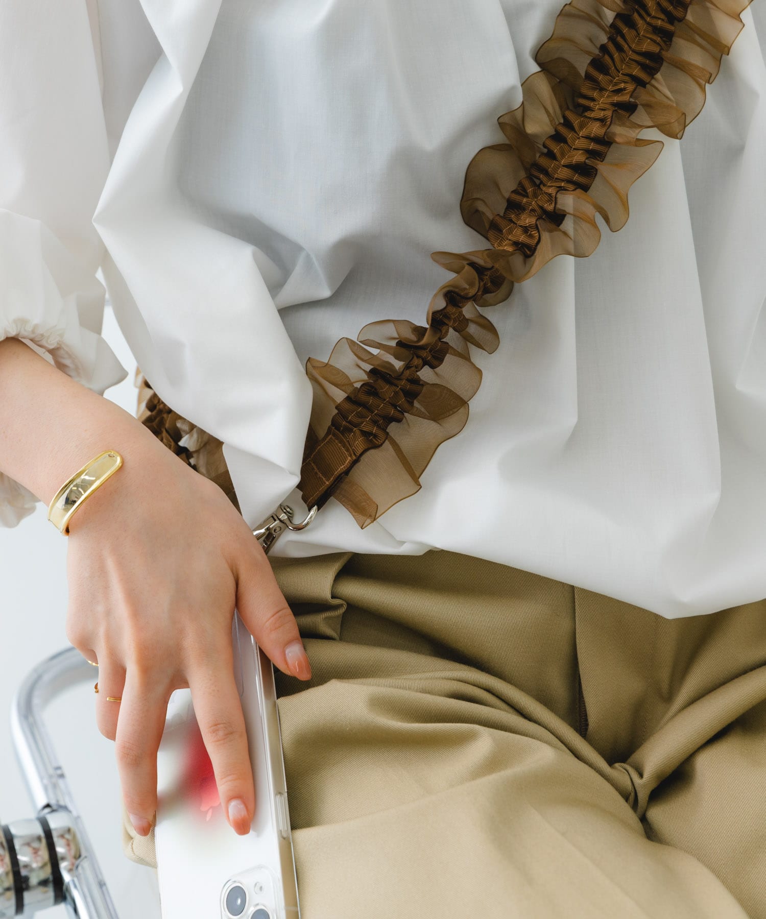 ギャザーチュールストラップ BROWN one