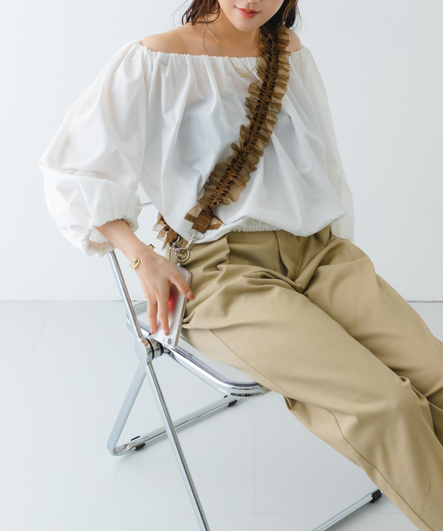 ギャザーチュールストラップ BROWN one