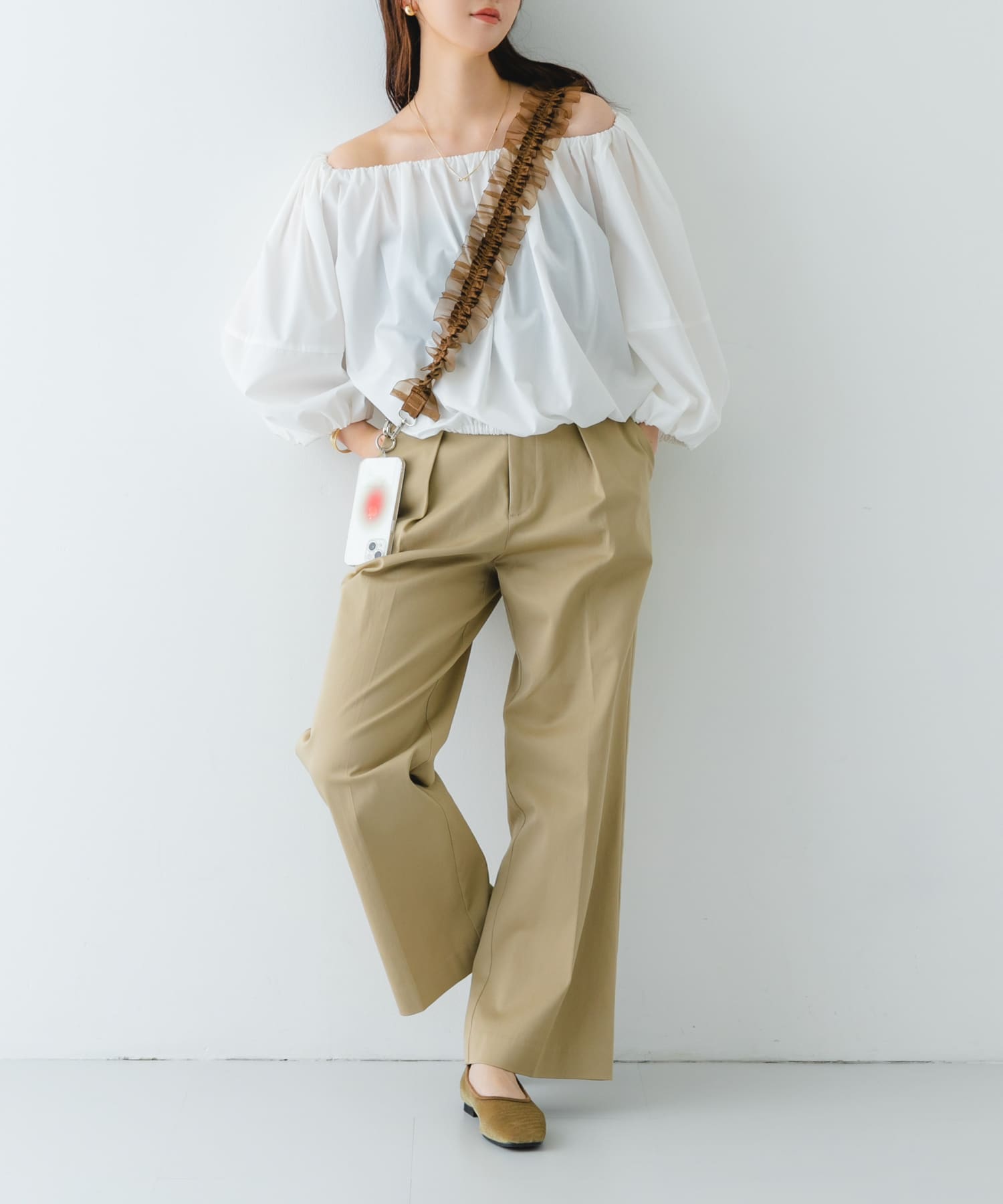ギャザーチュールストラップ BROWN one