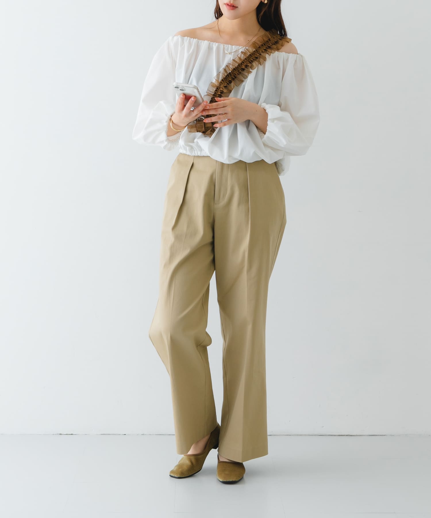 ギャザーチュールストラップ BROWN one