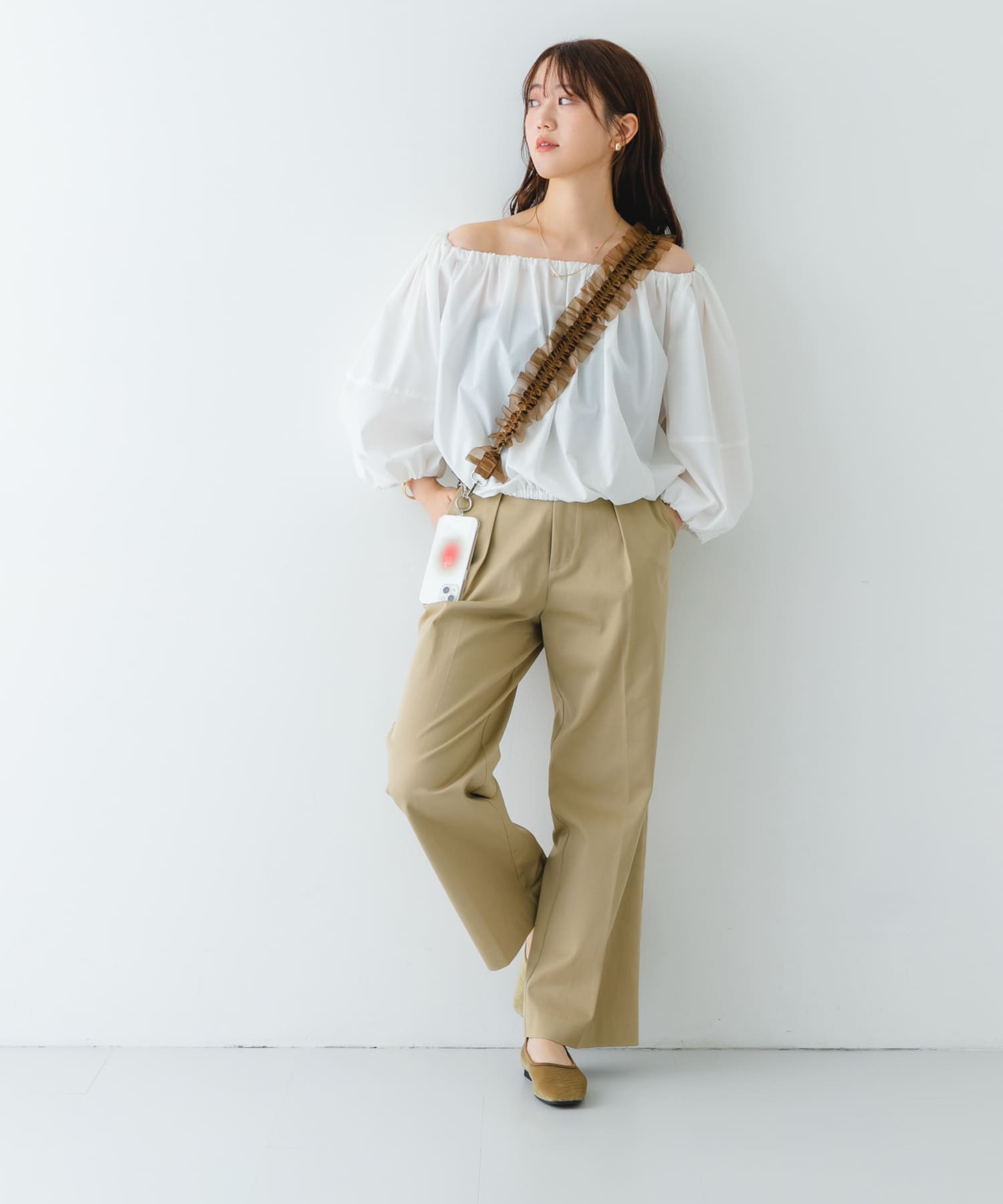 ギャザーチュールストラップ BROWN one