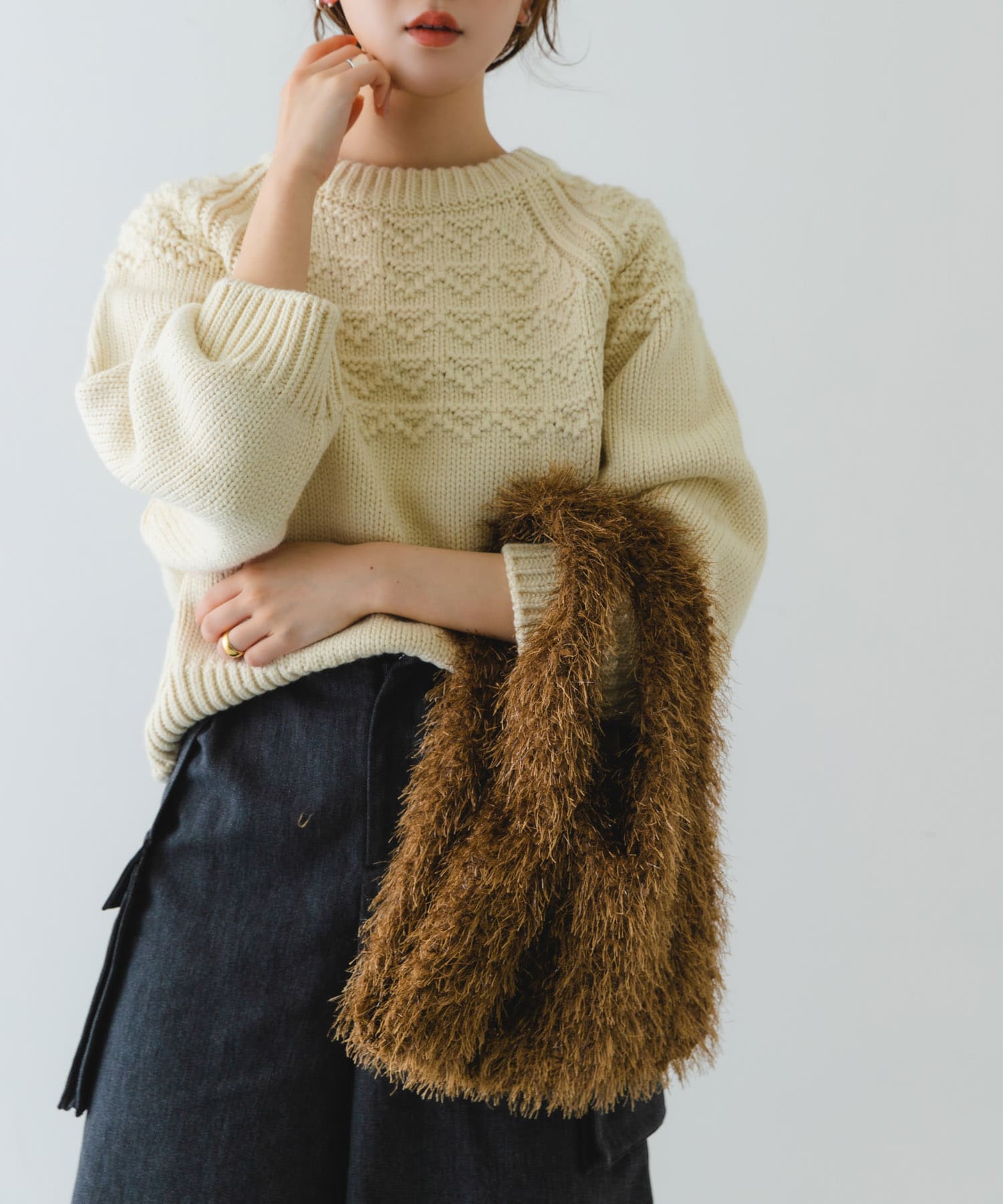 ラメシャギーショッパー BROWN one