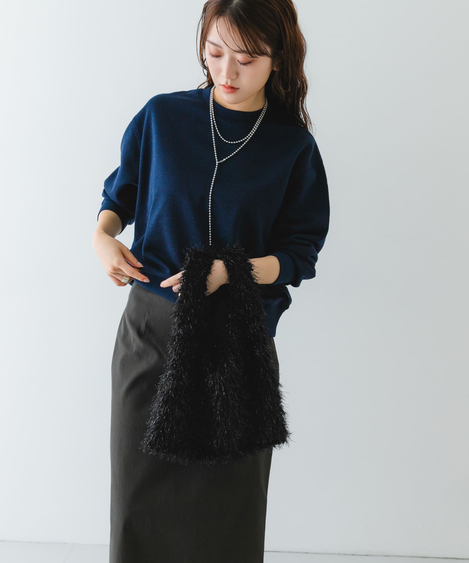 ラメシャギーショッパー BLACK one