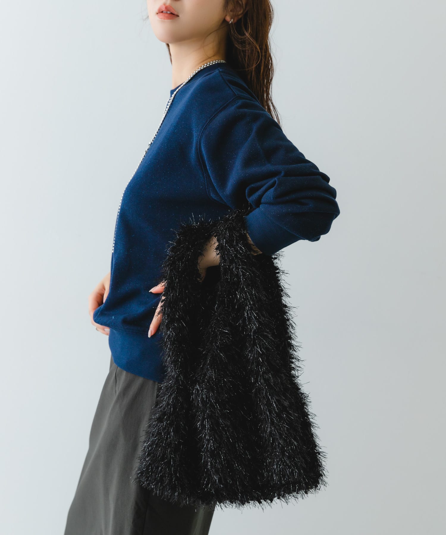 ラメシャギーショッパー BLACK one