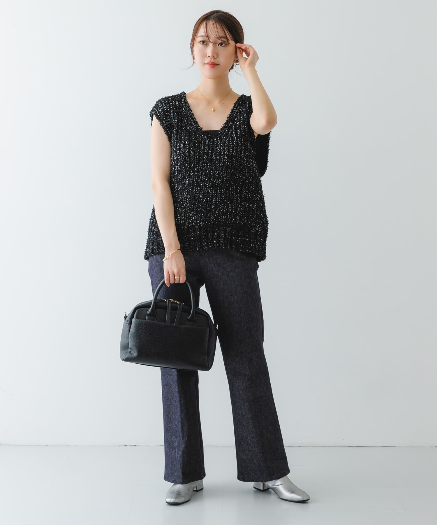 『MADE IN JAPAN』3センチスクエアトゥショートブーツ SILVER 38