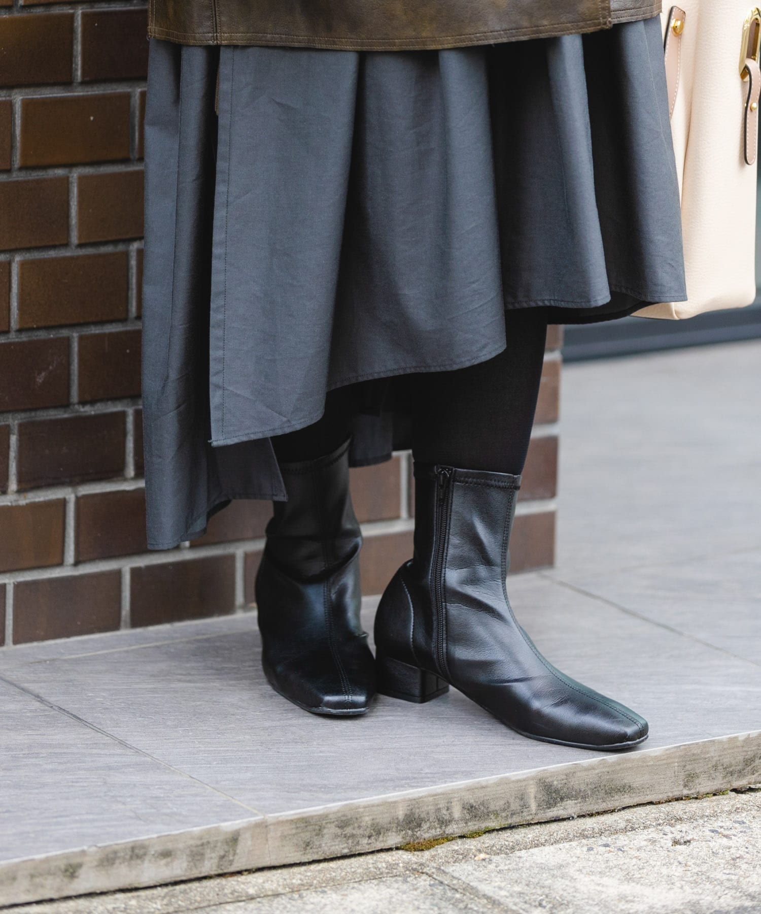 『MADE IN JAPAN』3センチスクエアトゥショートブーツ BLACK 36