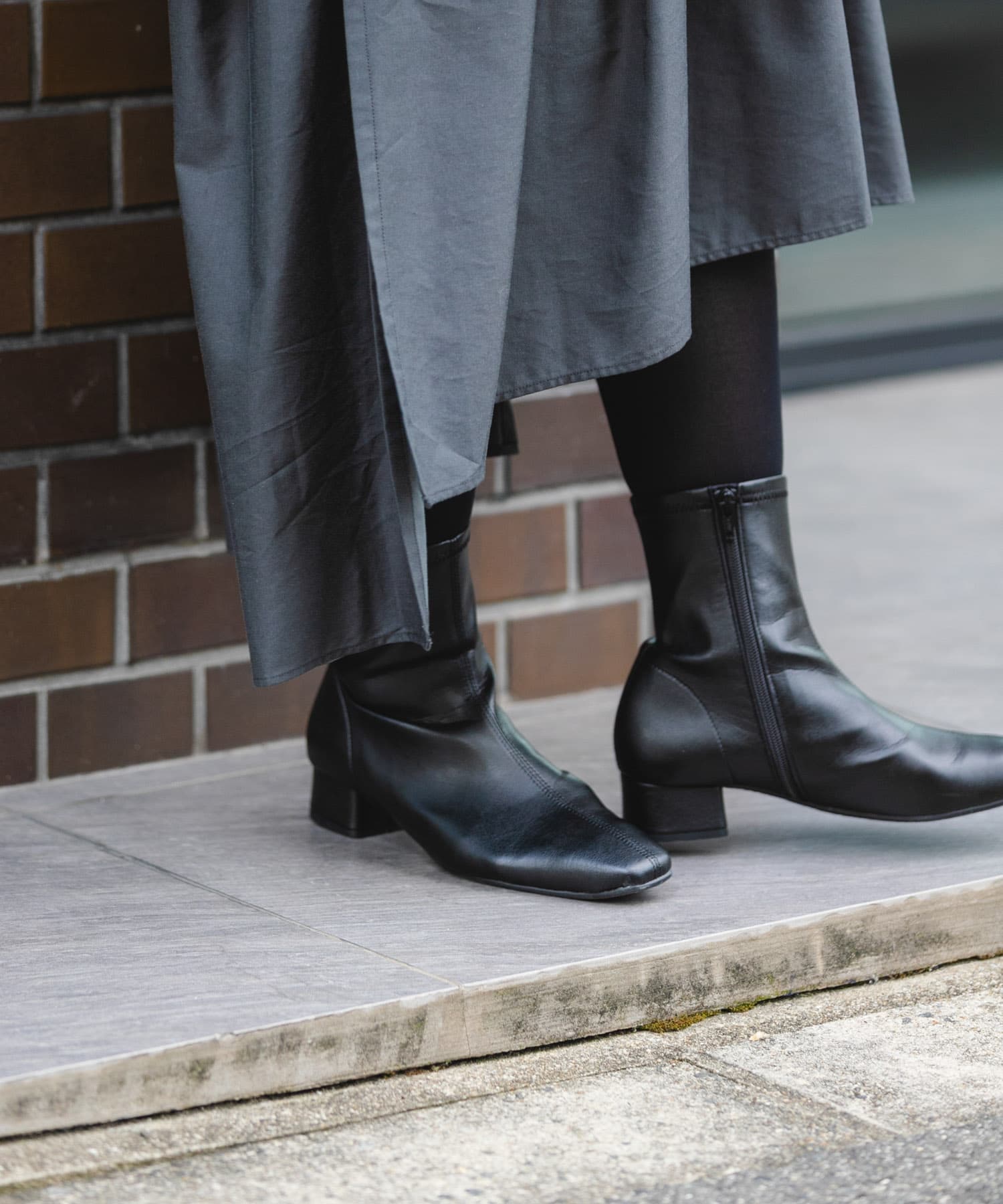 『MADE IN JAPAN』3センチスクエアトゥショートブーツ BLACK 36