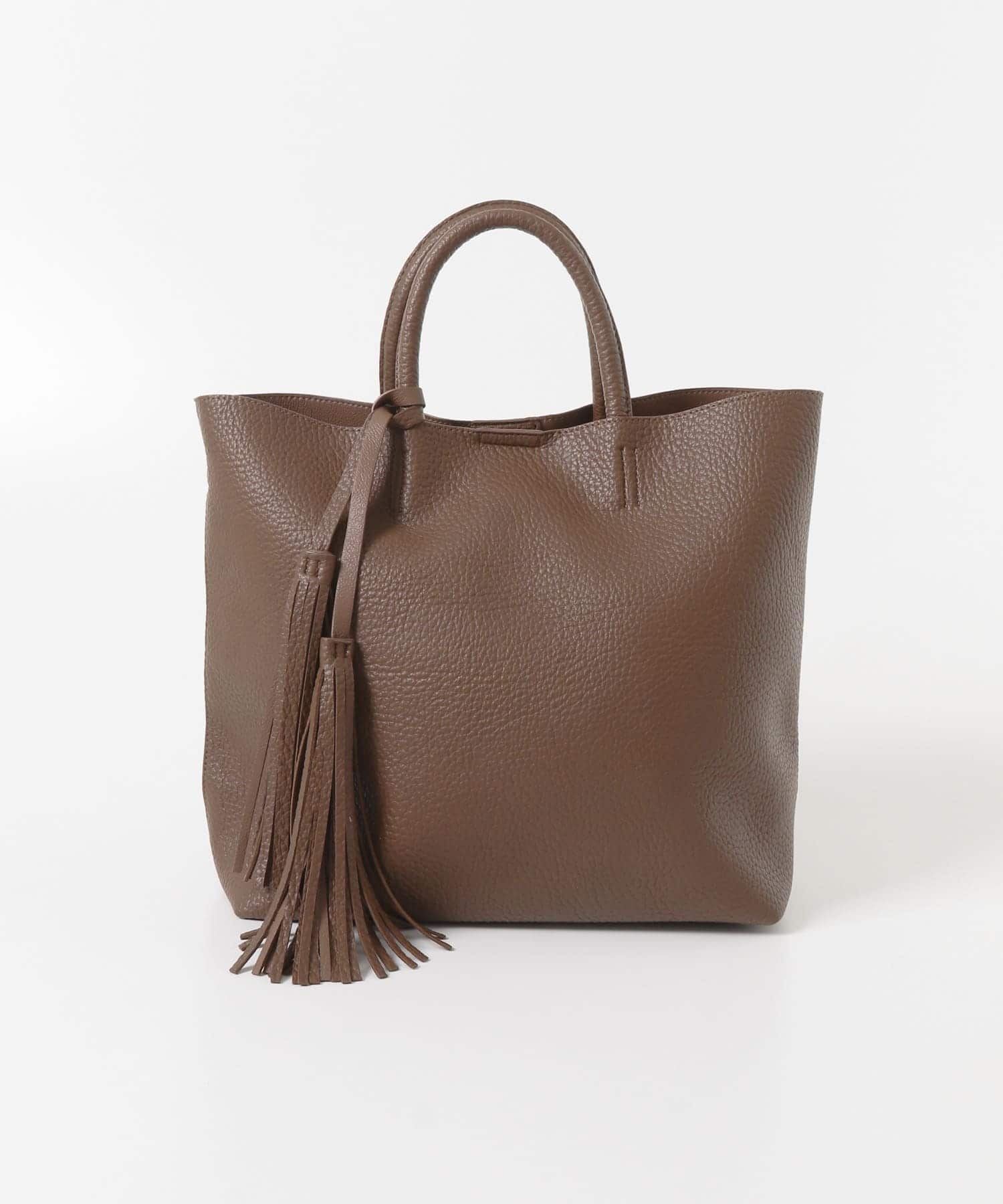 Mサイズ』タッセル軽量2WAYシンプルトートバッグ(one GRAYSH): バッグ