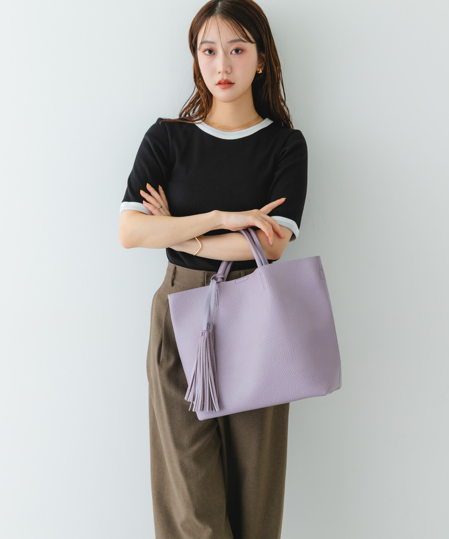 タッセル軽量2WAYシンプルトートバッグ LILAC one