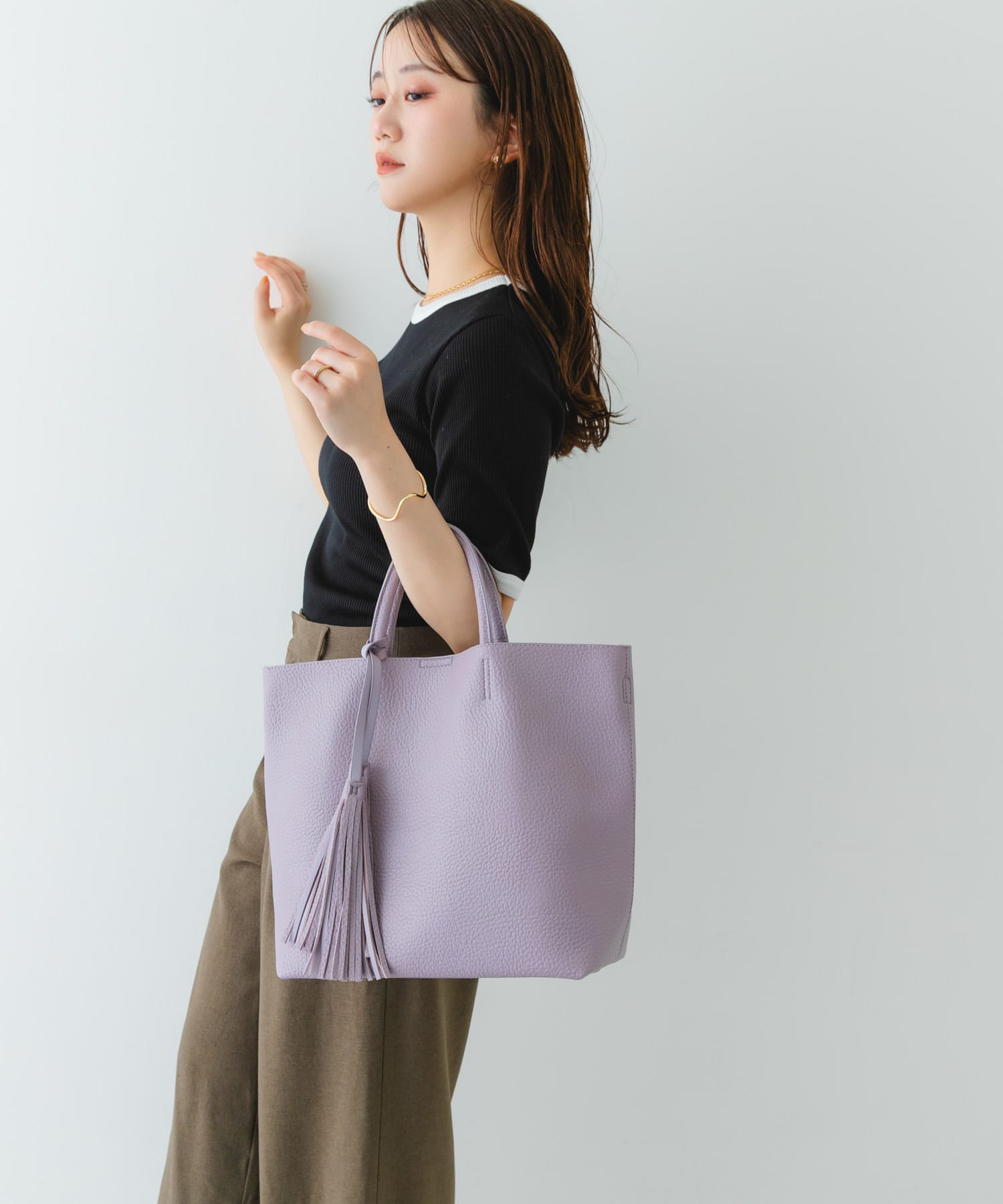 タッセル軽量2WAYシンプルトートバッグ LILAC one