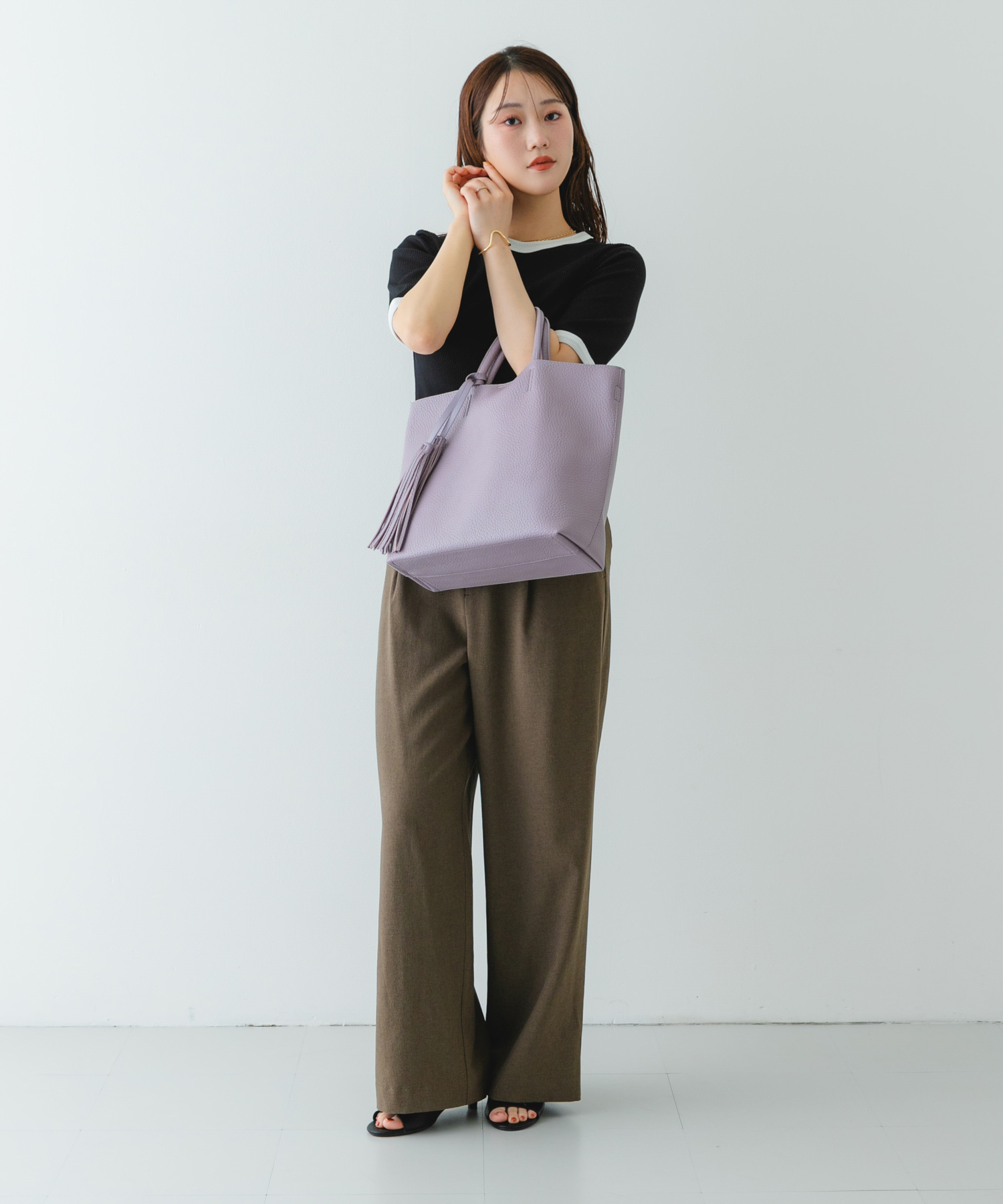 タッセル軽量2WAYシンプルトートバッグ LILAC one