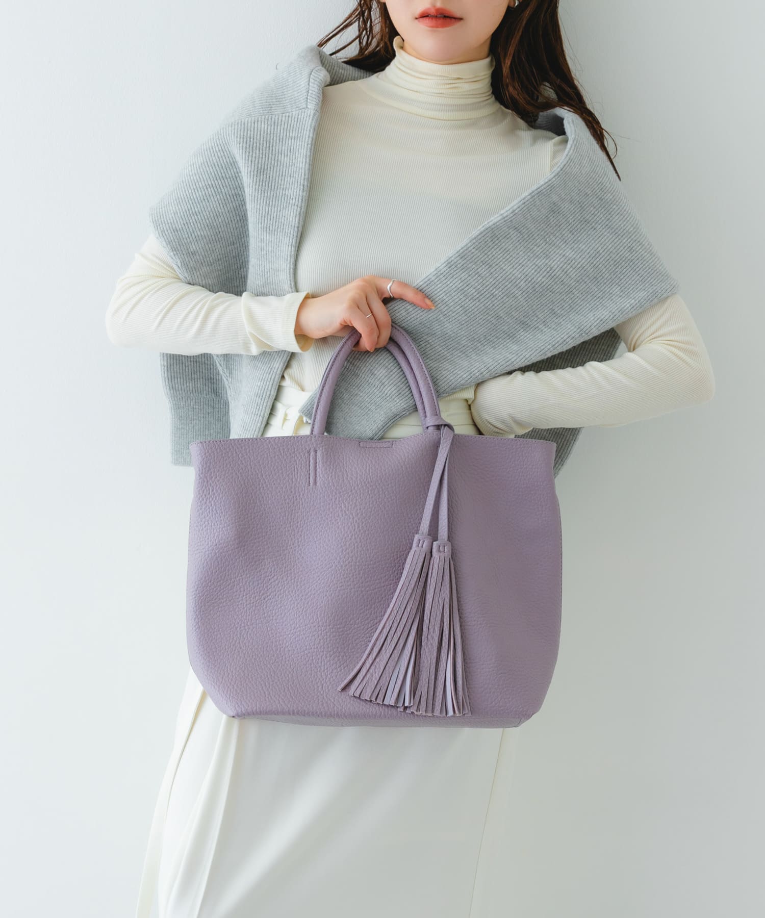 タッセル軽量2WAYシンプルトートバッグ LILAC one
